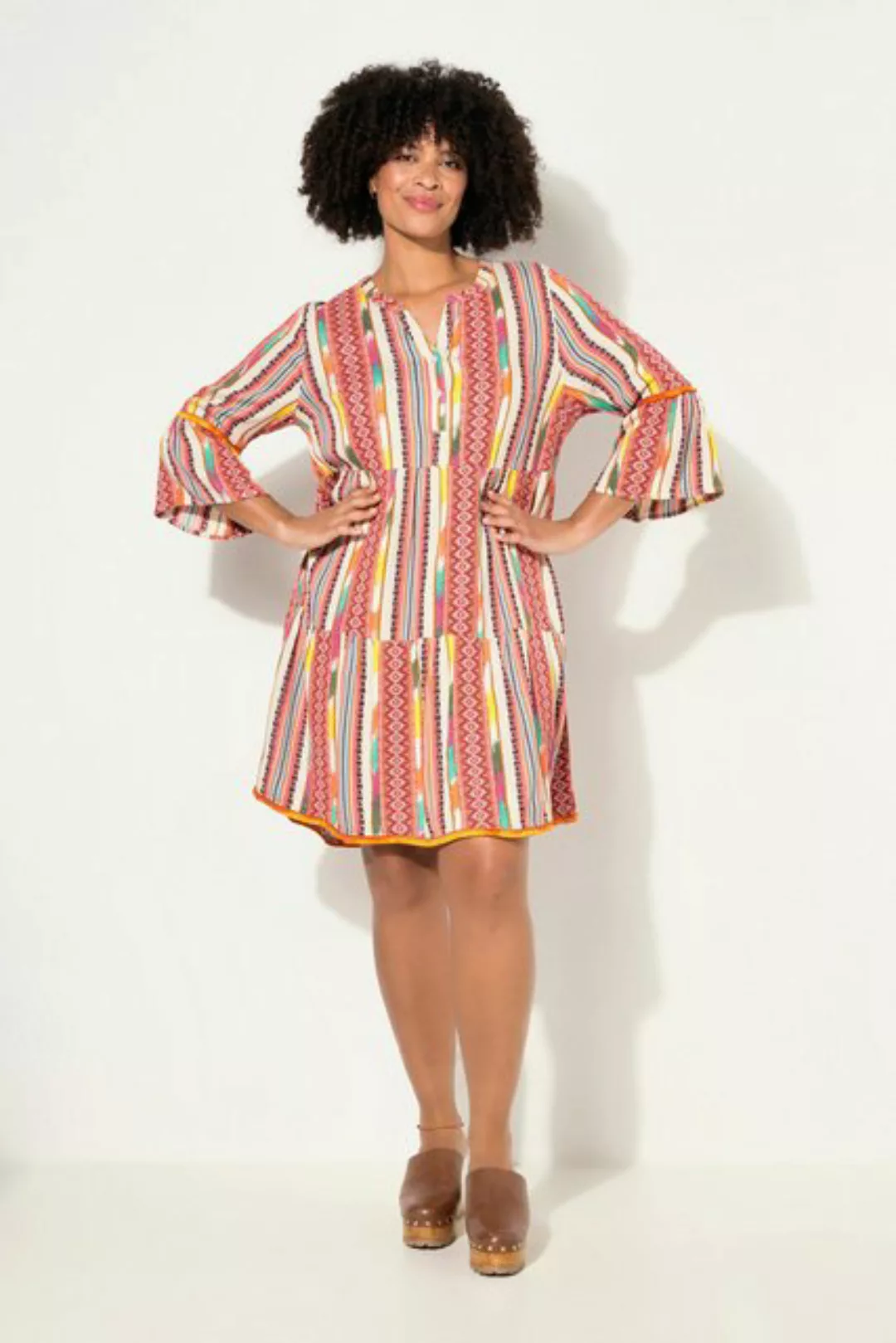 Angel of Style Sommerkleid Kleid Musterstreifen Knopfleiste Volants 3/4-Ärm günstig online kaufen