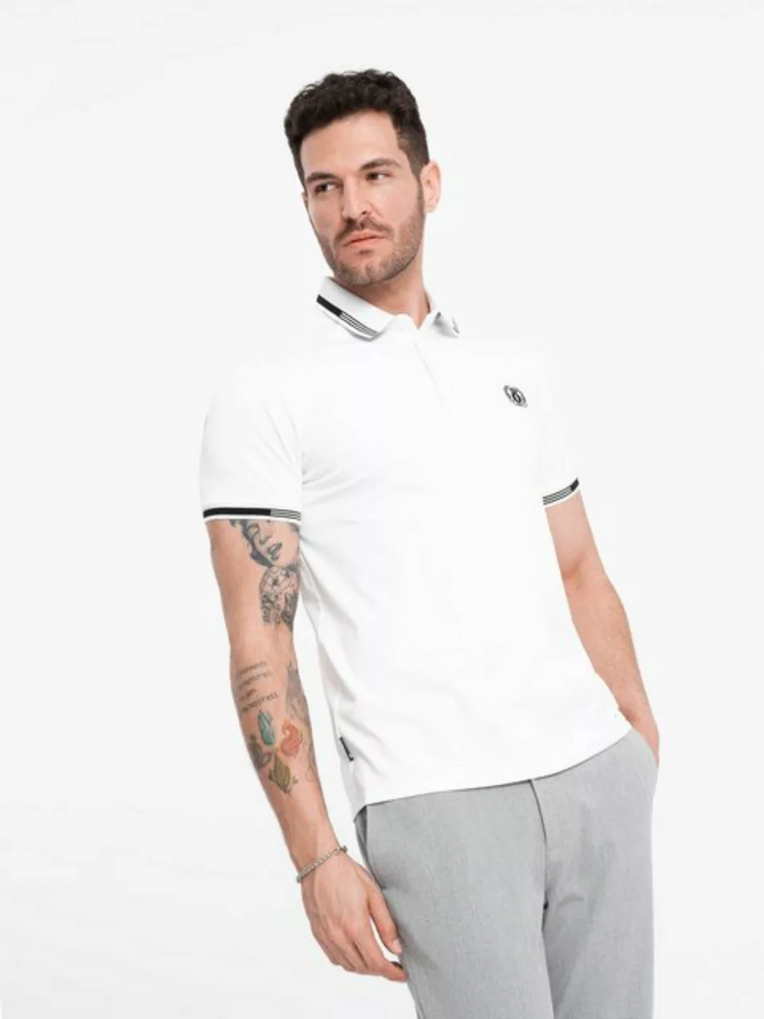 OMBRE Poloshirt Herren-Poloshirt aus Elastan mit kontrastierenden Elementen günstig online kaufen