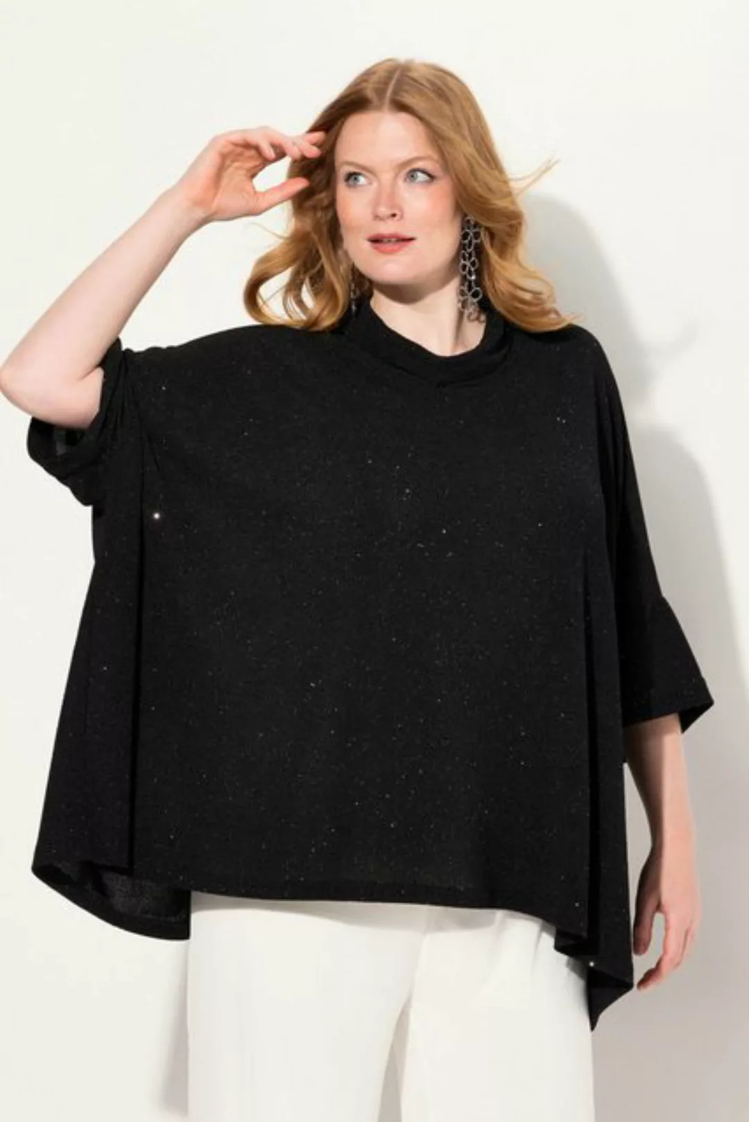 Ulla Popken Rundhalsshirt Shirt oversized Glitzer-Effekt Rollkragen Halbarm günstig online kaufen