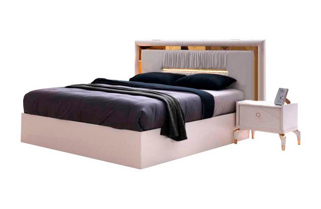 JVmoebel Bett Modern Design Bett Weiß Gold Zweifarbig Modern Schlafzimmer ( günstig online kaufen