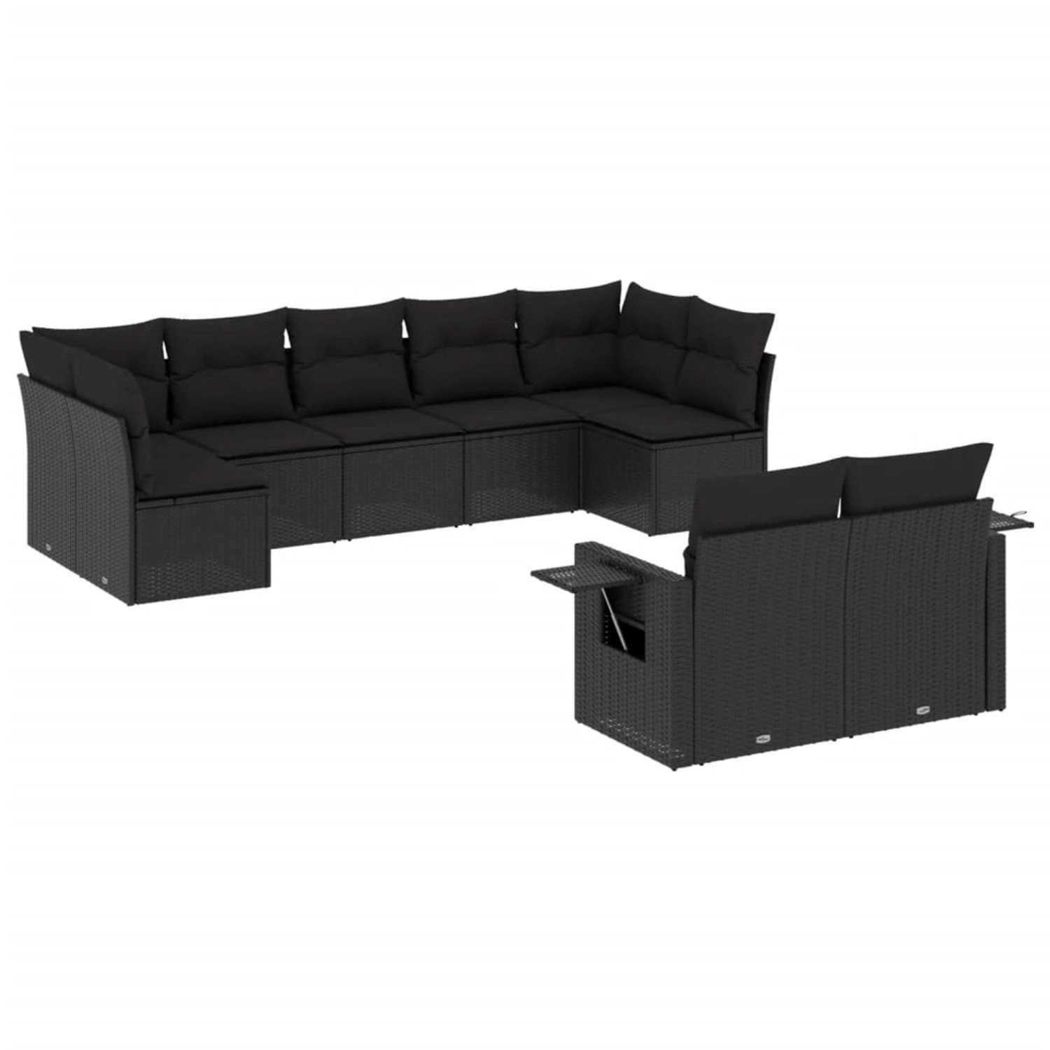 vidaXL 9-Tlg Garten-Sofagarnitur mit Kissen Schwarz Poly Rattan 3220614 günstig online kaufen