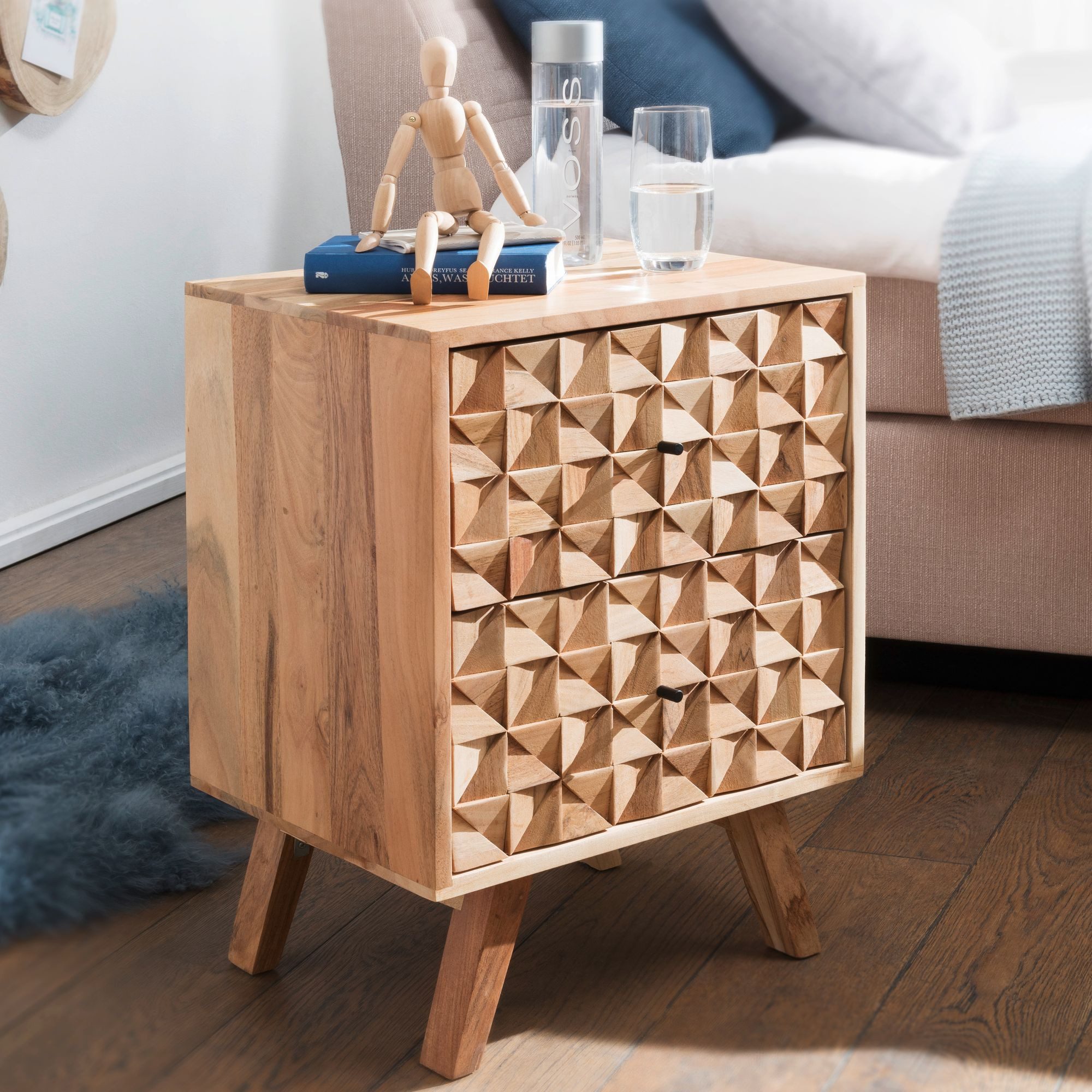 FINEBUY Nachtkonsole FB50996 (44x61x35 cm Akazie günstig online kaufen