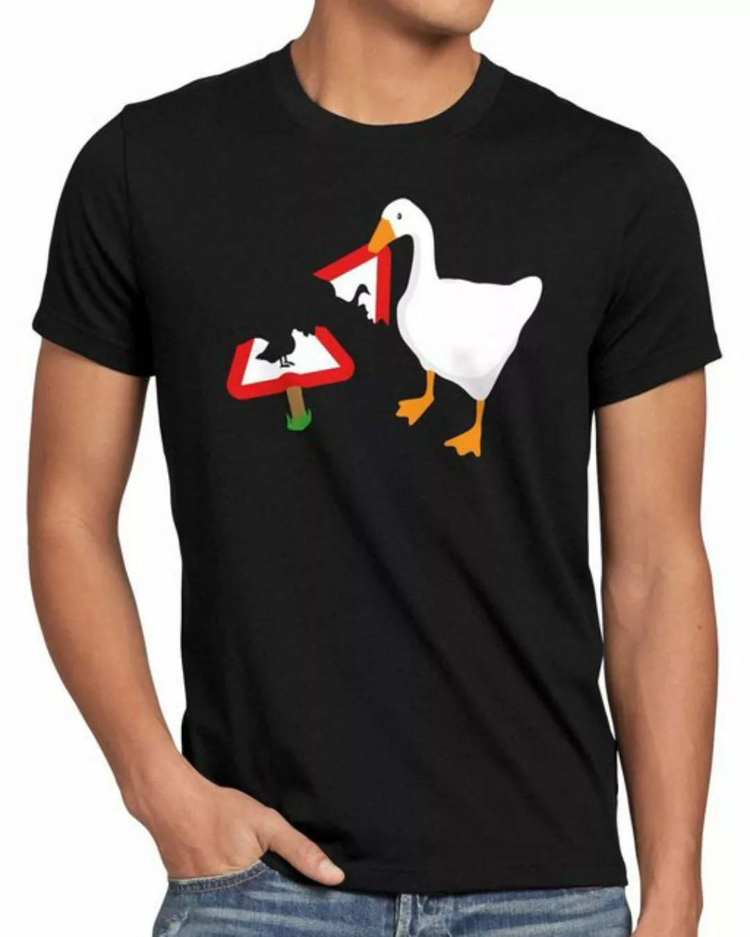 style3 Print-Shirt Herren T-Shirt Gänse Panik gans videospiel günstig online kaufen