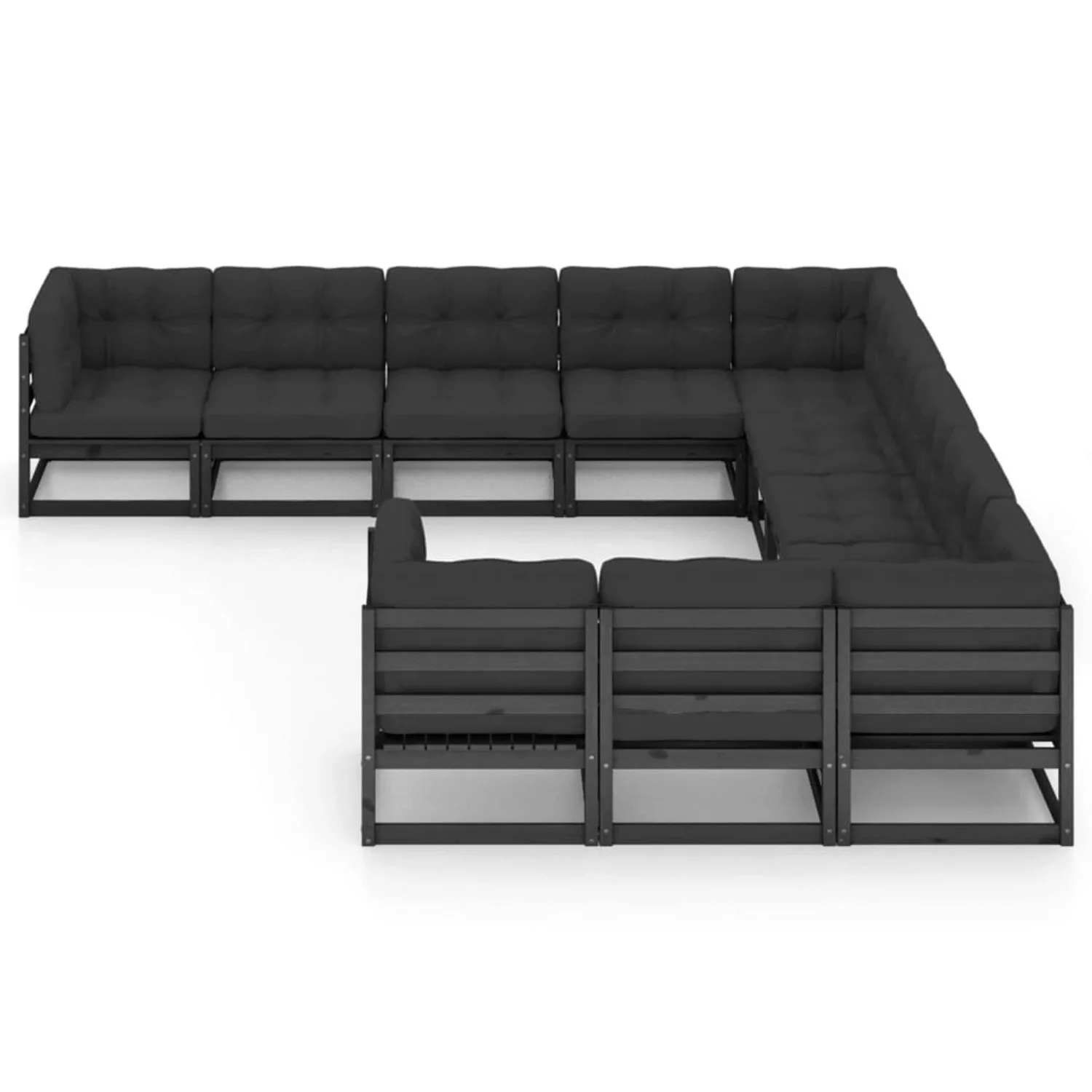 11-tlg. Garten-lounge-set Mit Kissen Schwarz Massivholz Kiefer günstig online kaufen