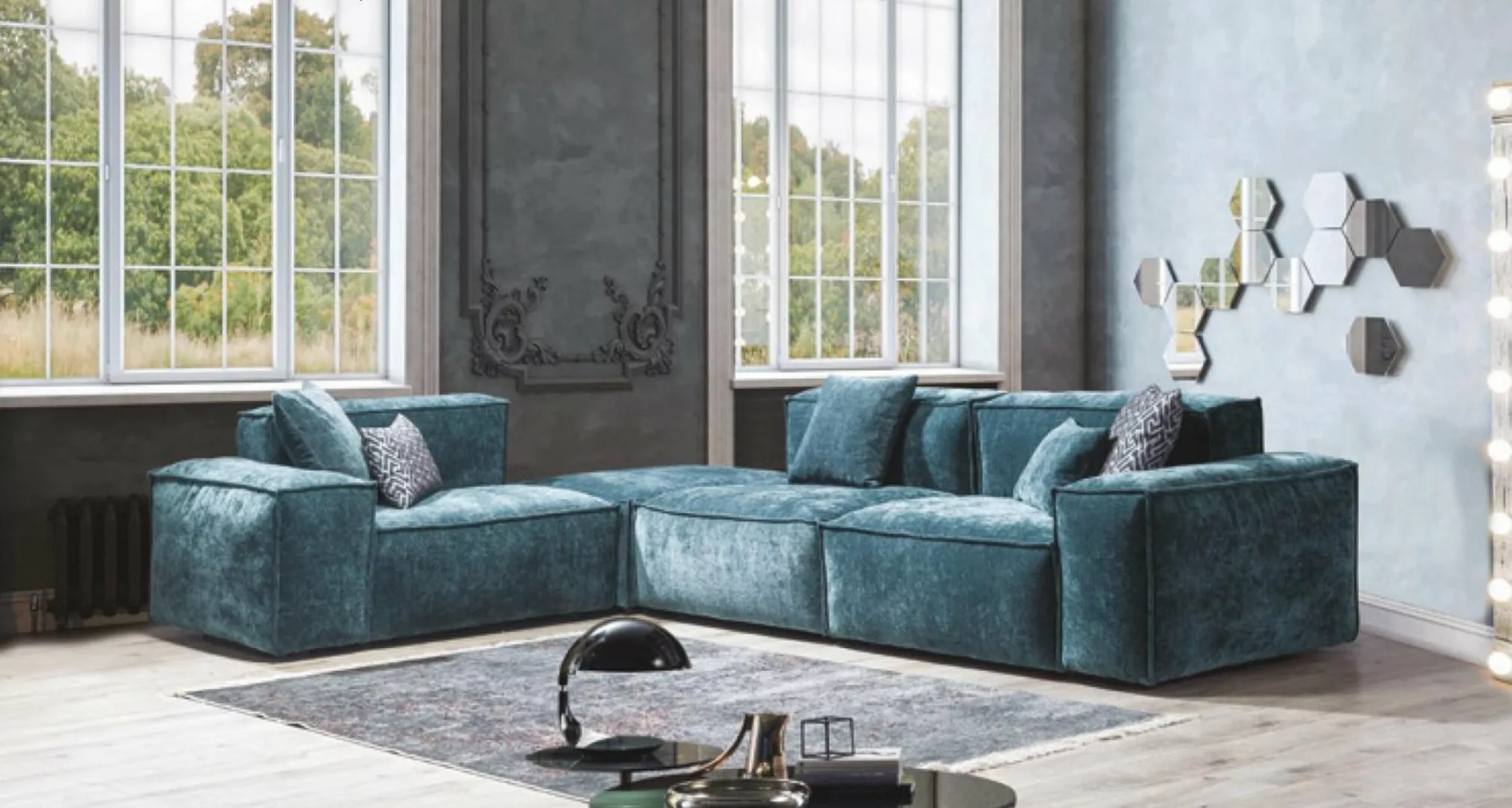 Xlmoebel Ecksofa Neu Blaue Design-Wohnlandschaft mit L-förmigem Ecksofa aus günstig online kaufen