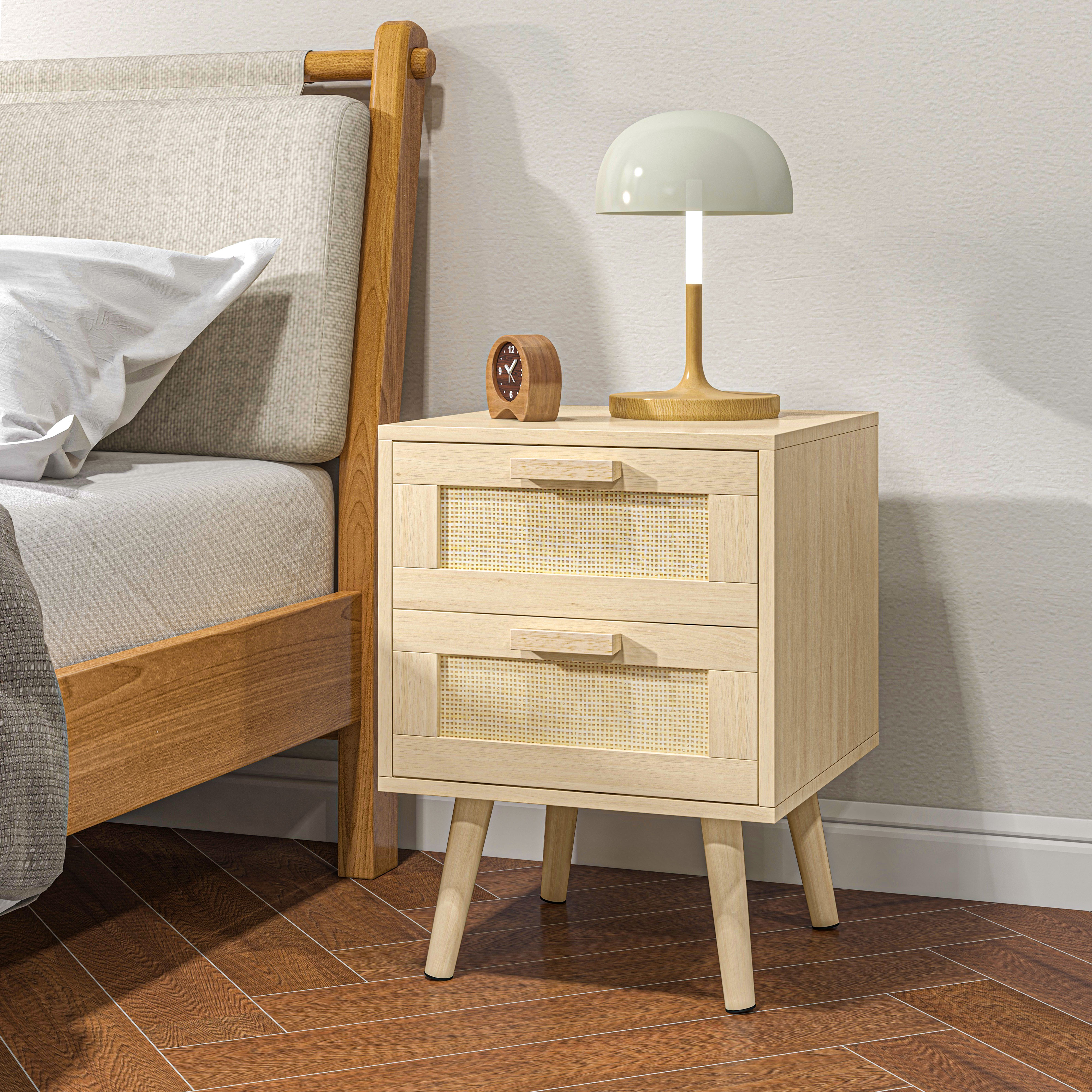 HOMCOM Nachttisch für Schlafzimmer mit 2 Schubladen, eleganter Boho Stil 40 günstig online kaufen