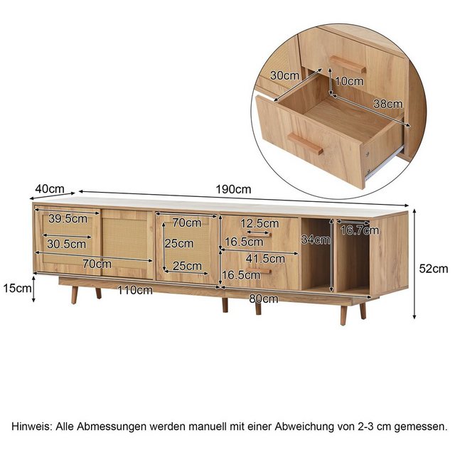 Ulife TV-Schrank Holz Fernsehschrank mit Dekoration aus Rattangewebe 190 x günstig online kaufen