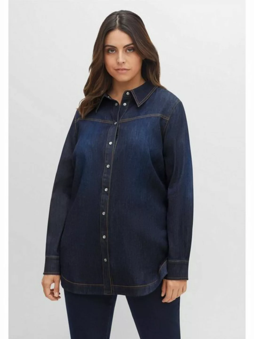 Sheego Jeansbluse Große Größen aus elastischem Denim, mit kontrastfarbenen günstig online kaufen