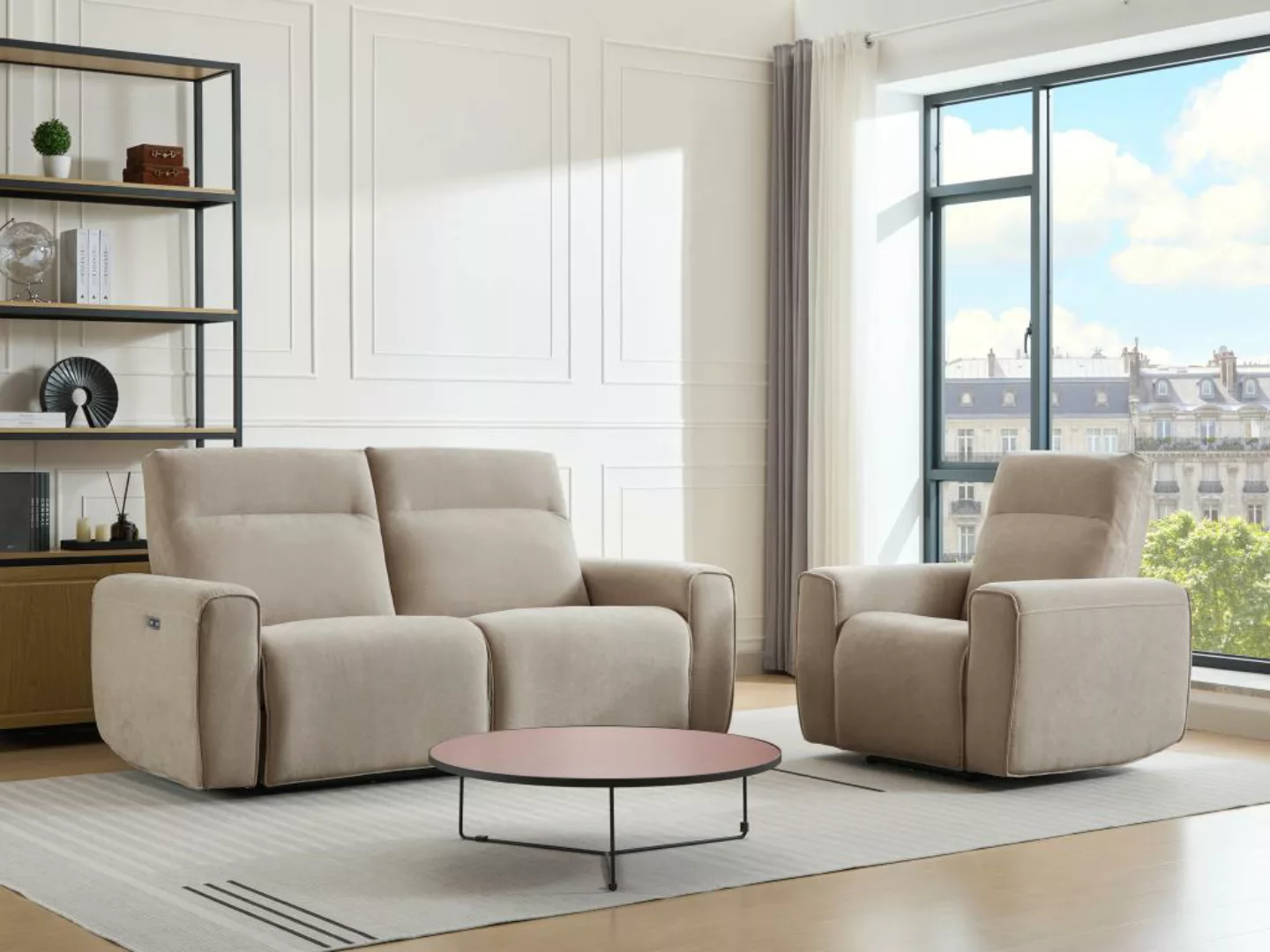 Relaxsofa 3-Sitzer & Relaxsessel elektrisch - Stoff - Beige - LORGITA günstig online kaufen