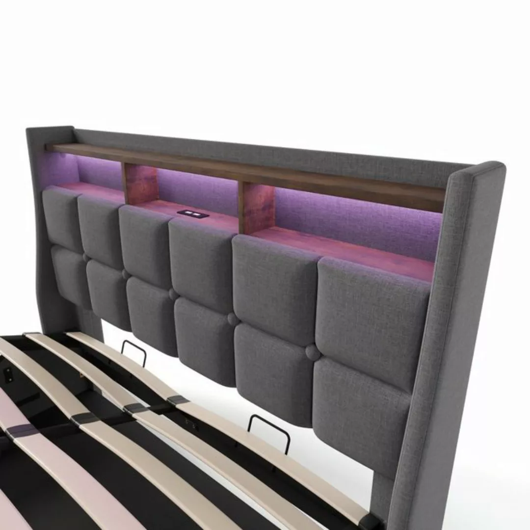 REDOM Polsterbett (LED Doppelbett Jugendbett mit USB Ladeanschluss), 140 x günstig online kaufen