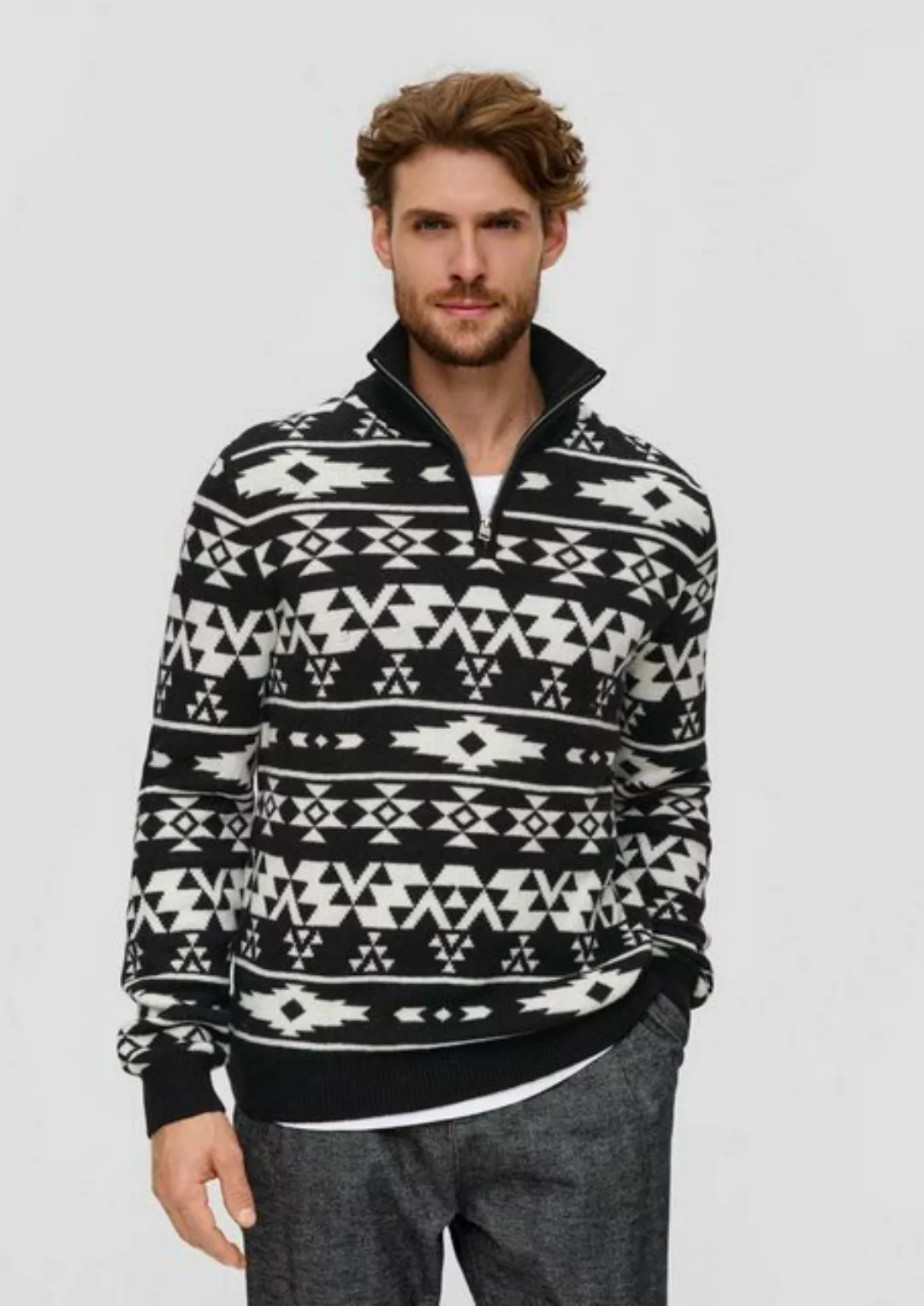 s.Oliver Strickpullover Troyer mit Jacquard-Muster günstig online kaufen