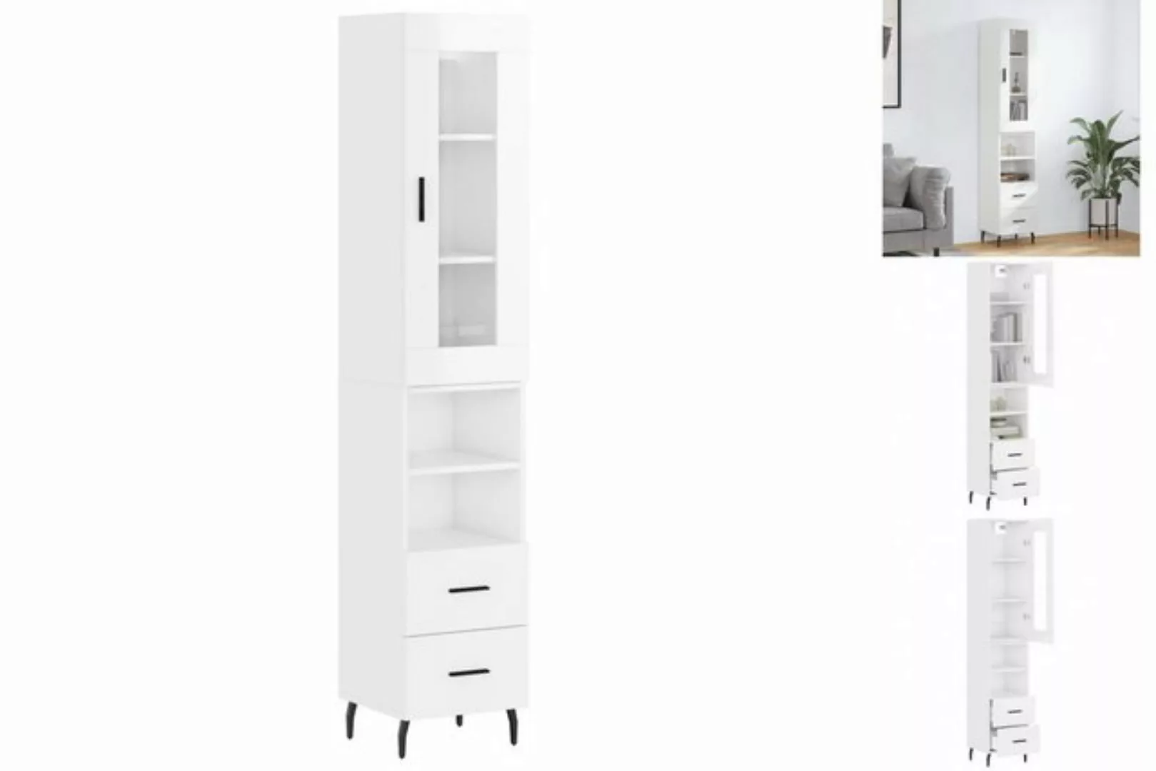 vidaXL Vitrine Highboard Hochglanz-Weiß 34,5x34x180 cm Spanplatte Glas Vitr günstig online kaufen