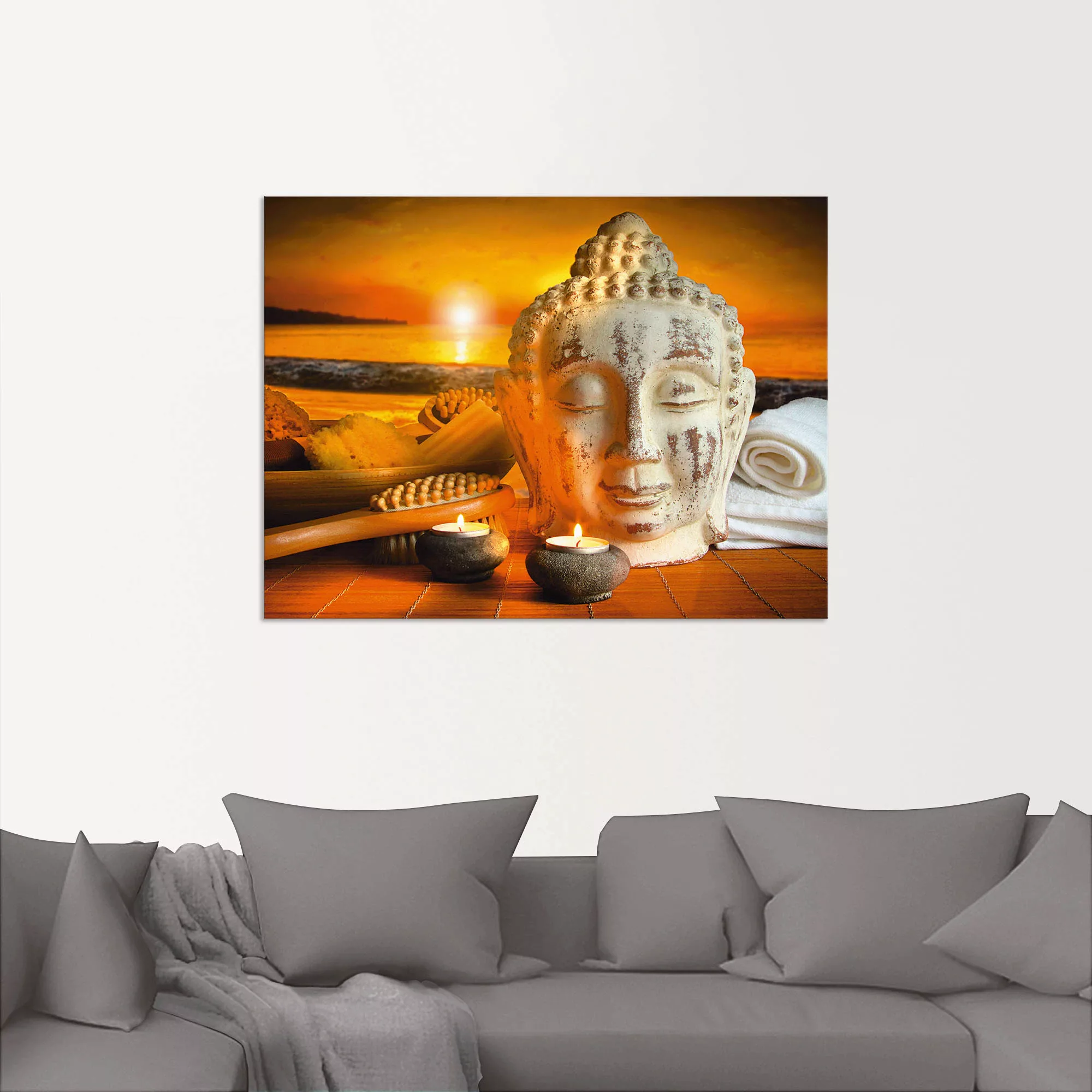 Artland Wandbild "Bad-Zubehör mit Buddha-Statue", Religion, (1 St.), als Al günstig online kaufen