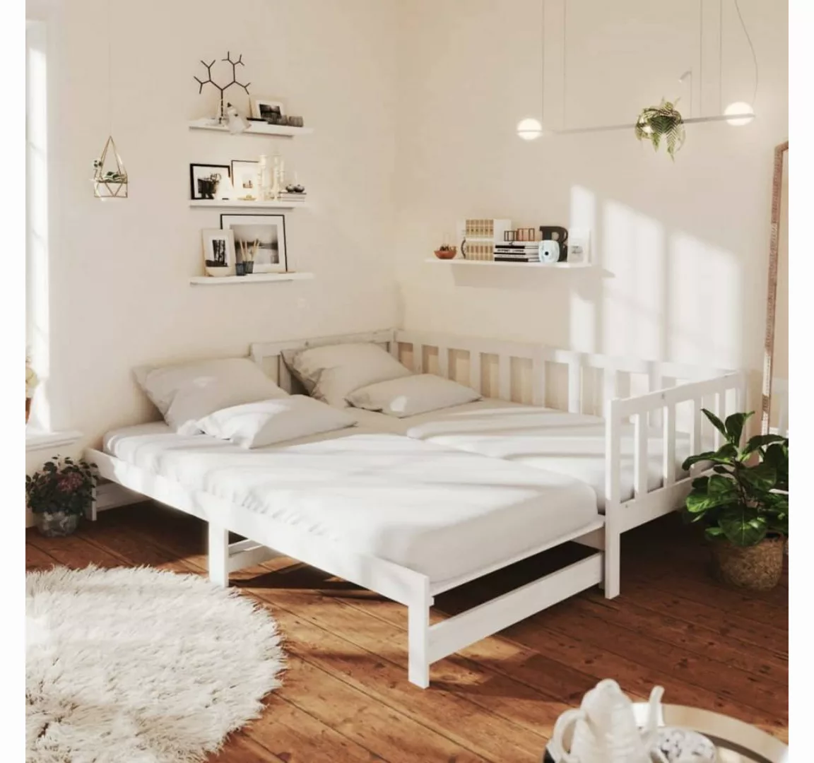 vidaXL Bettgestell Gästebett Tagesbett Ausziehbar Weiß 2x90x200 cm Massivho günstig online kaufen