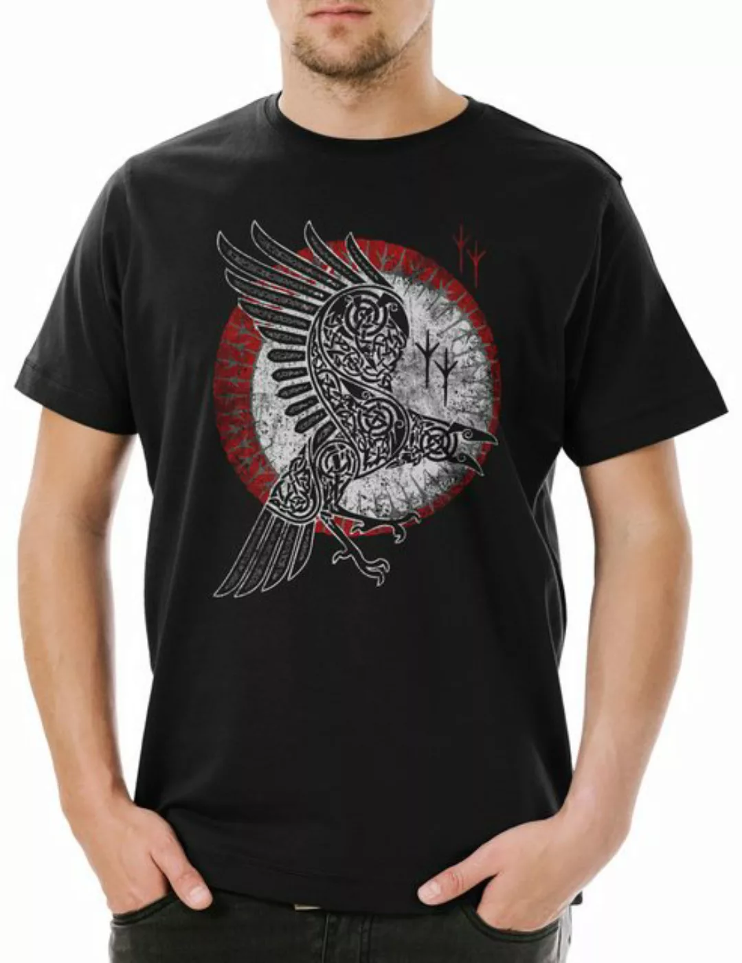 Urban Backwoods Print-Shirt Norse Raven Herren T-Shirt Runes Wikinger Raben günstig online kaufen