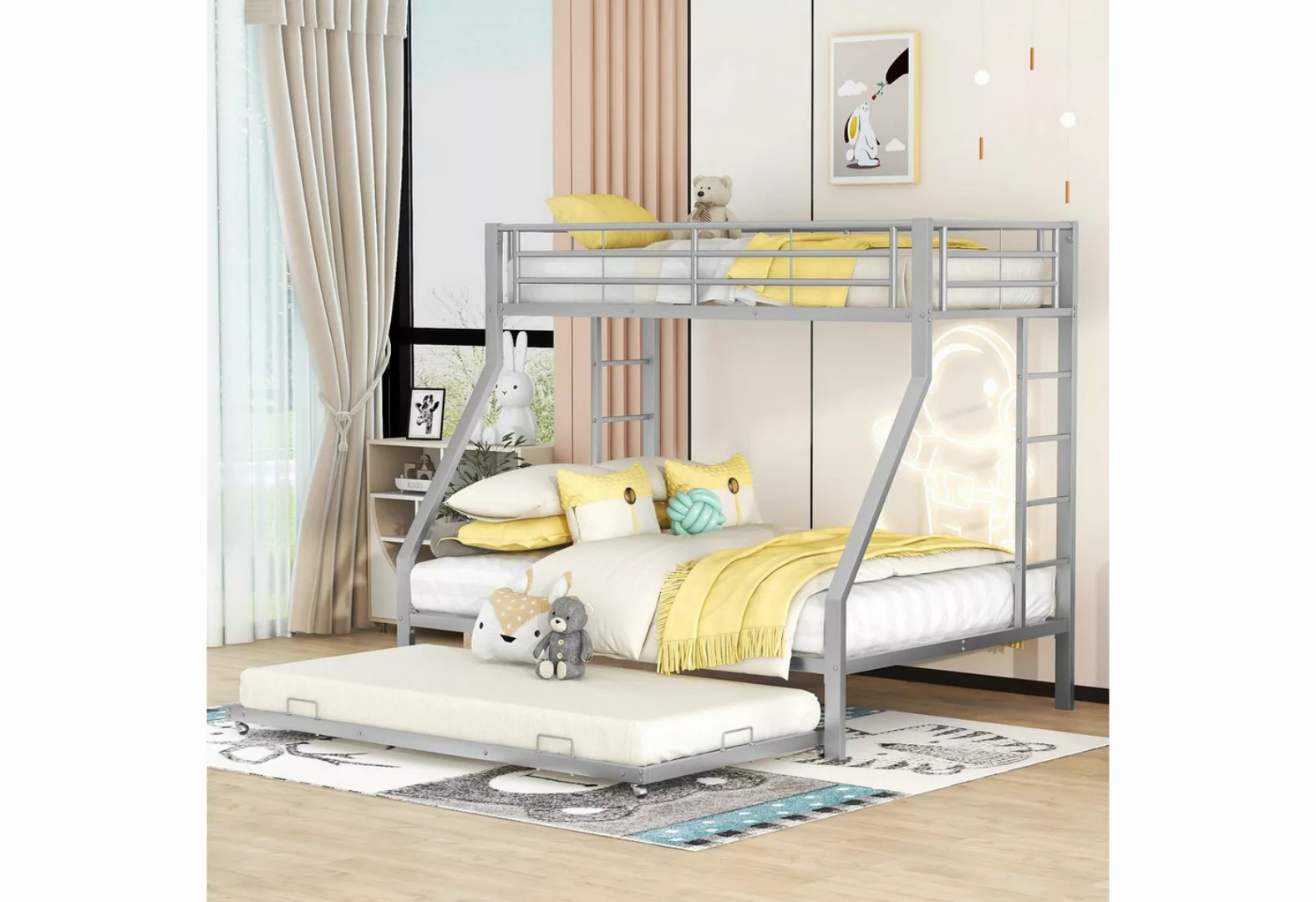 Flieks Etagenbett, Metallbett mit ausziehbarem Bett 90x200cm/140x200cm/90x1 günstig online kaufen