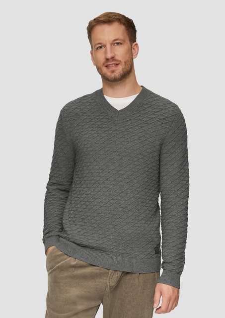 s.Oliver Strickpullover Strukturierter Pullover mit V-Ausschnitt Rippblende günstig online kaufen