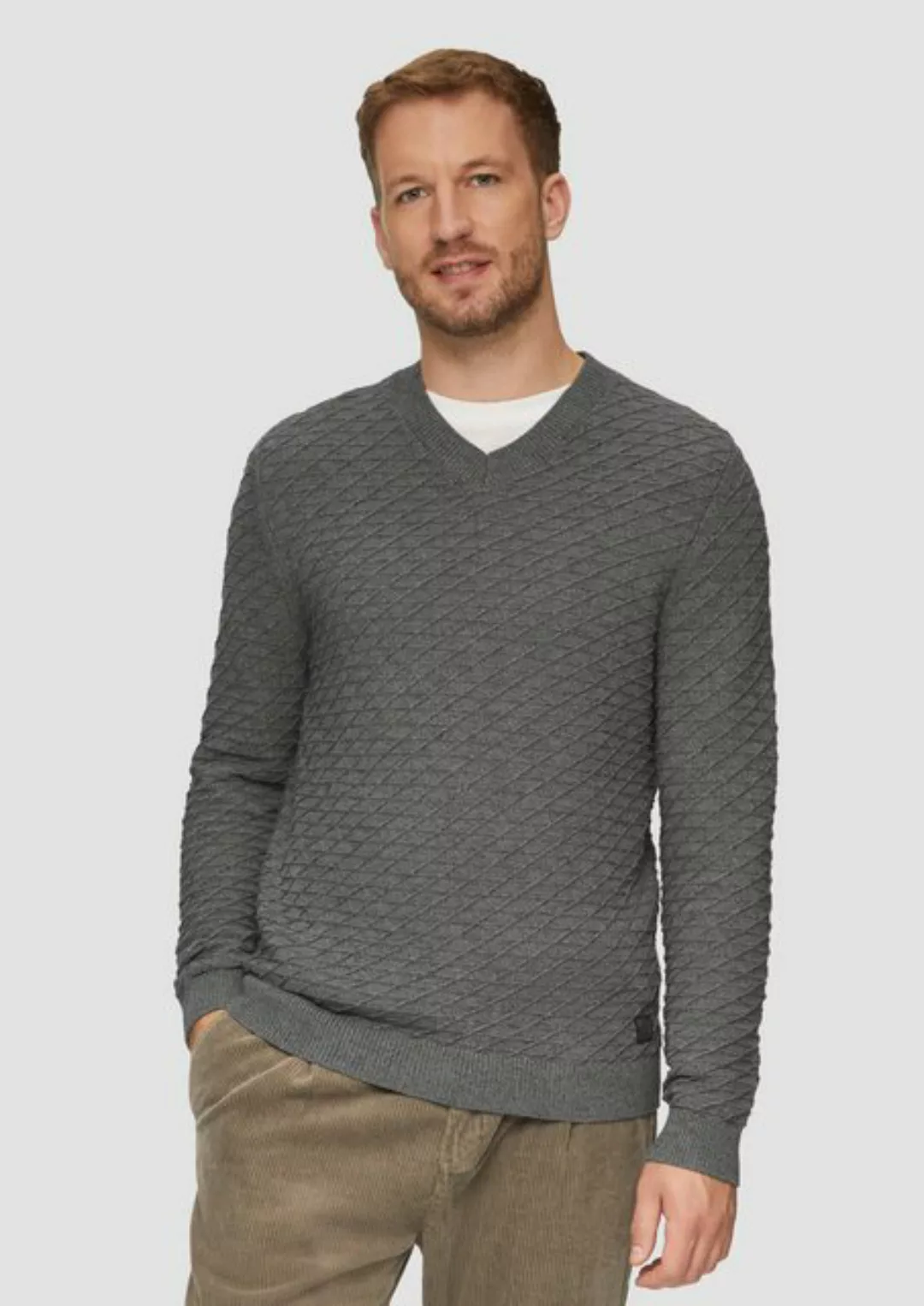 s.Oliver Strickpullover Strukturierter Pullover mit V-Ausschnitt Rippblende günstig online kaufen