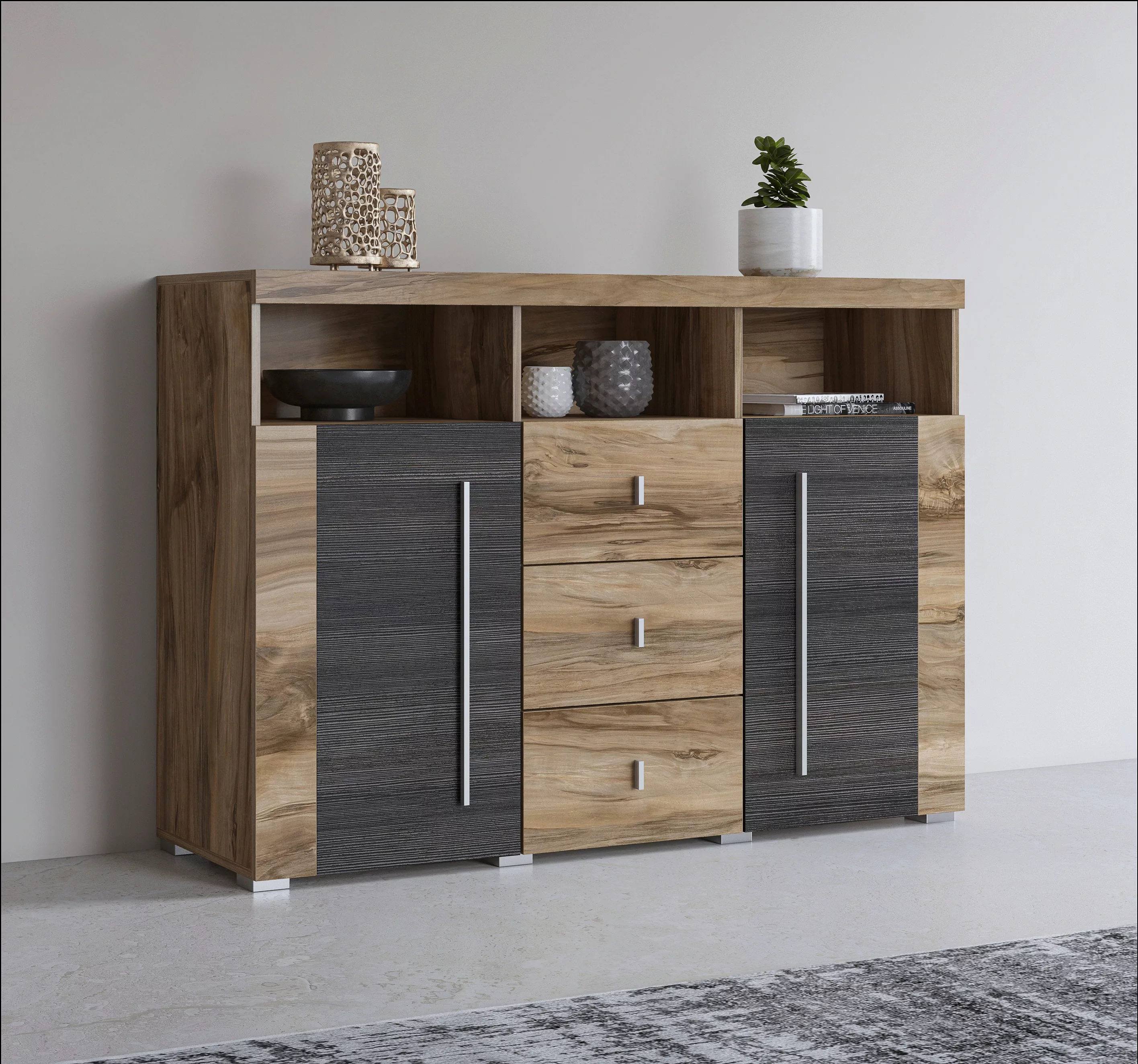 INOSIGN Sideboard "Roger,Breite 132cm, stilvolle Schrank, 2 Holztüren 3 Sch günstig online kaufen