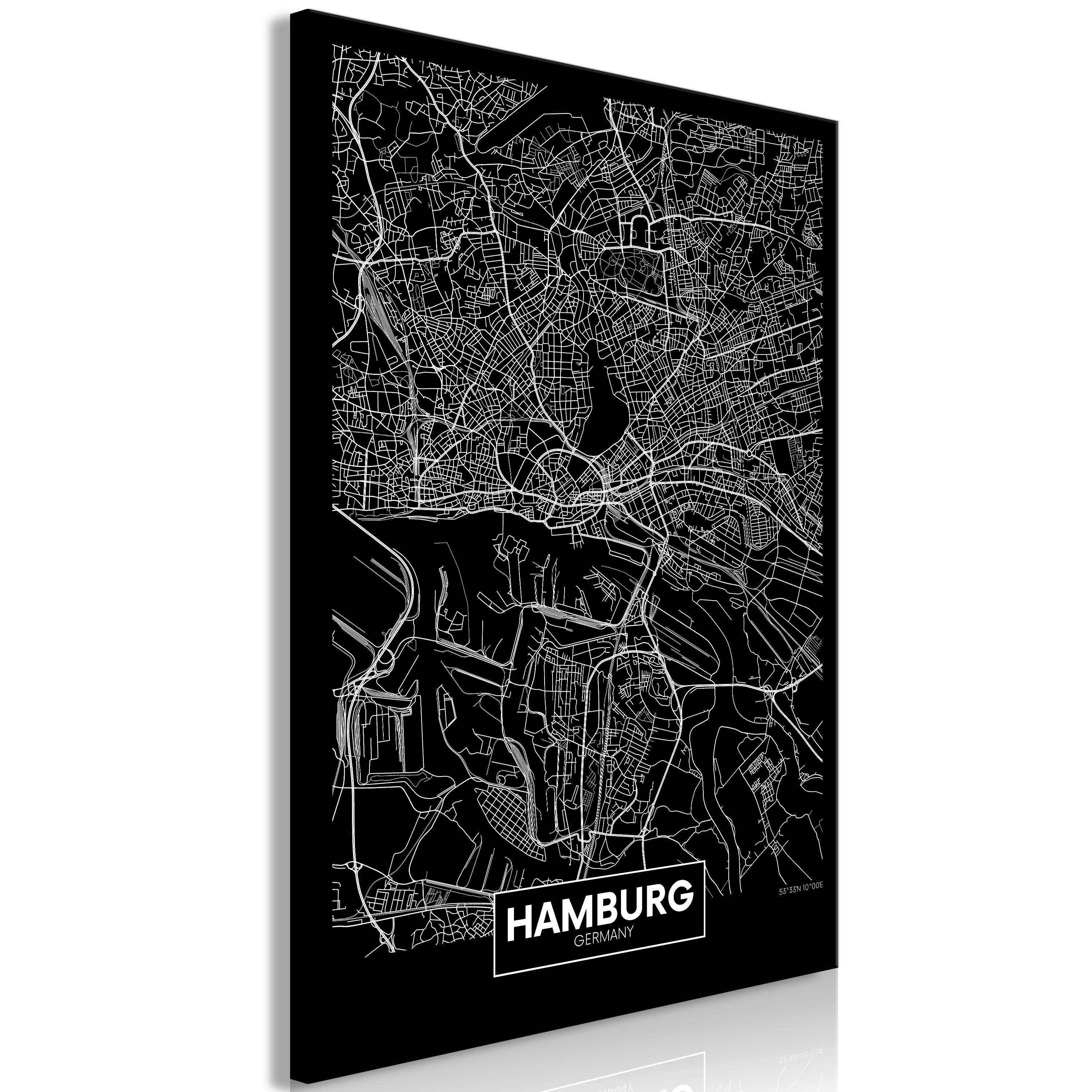 Wandbild - Dark Map Of Hamburg (1 Part) Vertical günstig online kaufen