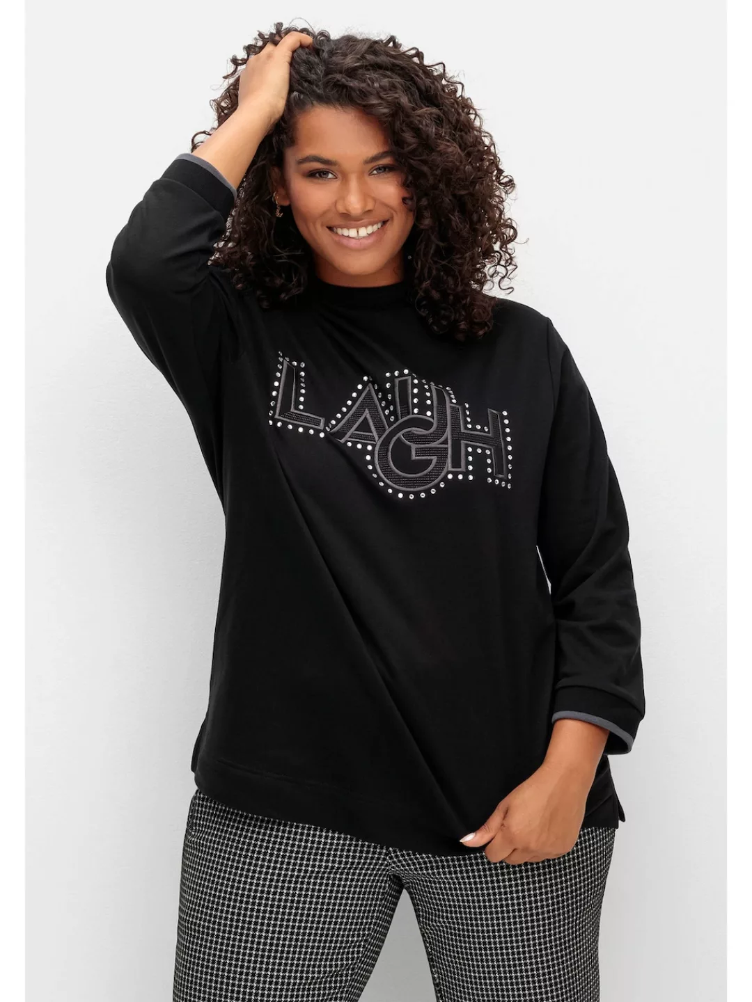 Sheego Sweatshirt "Große Größen", mit Wording-Stickerei und Glitzersteinen günstig online kaufen