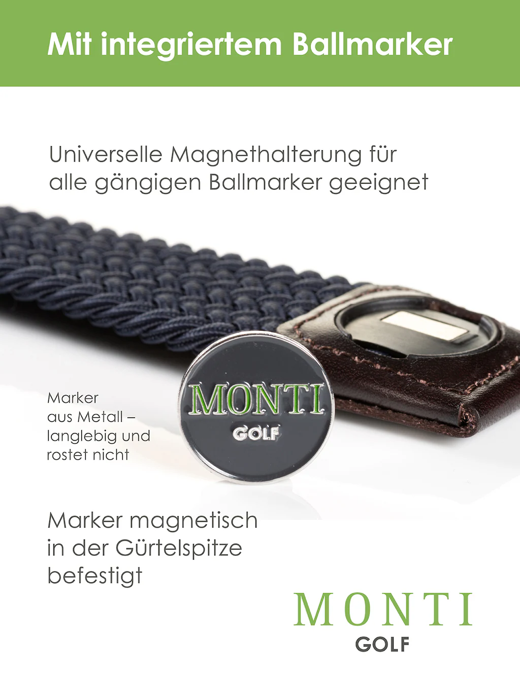 MONTI Flechtgürtel "BIRDIE", elastisch, integrierter Ballmarker magnetisch, günstig online kaufen