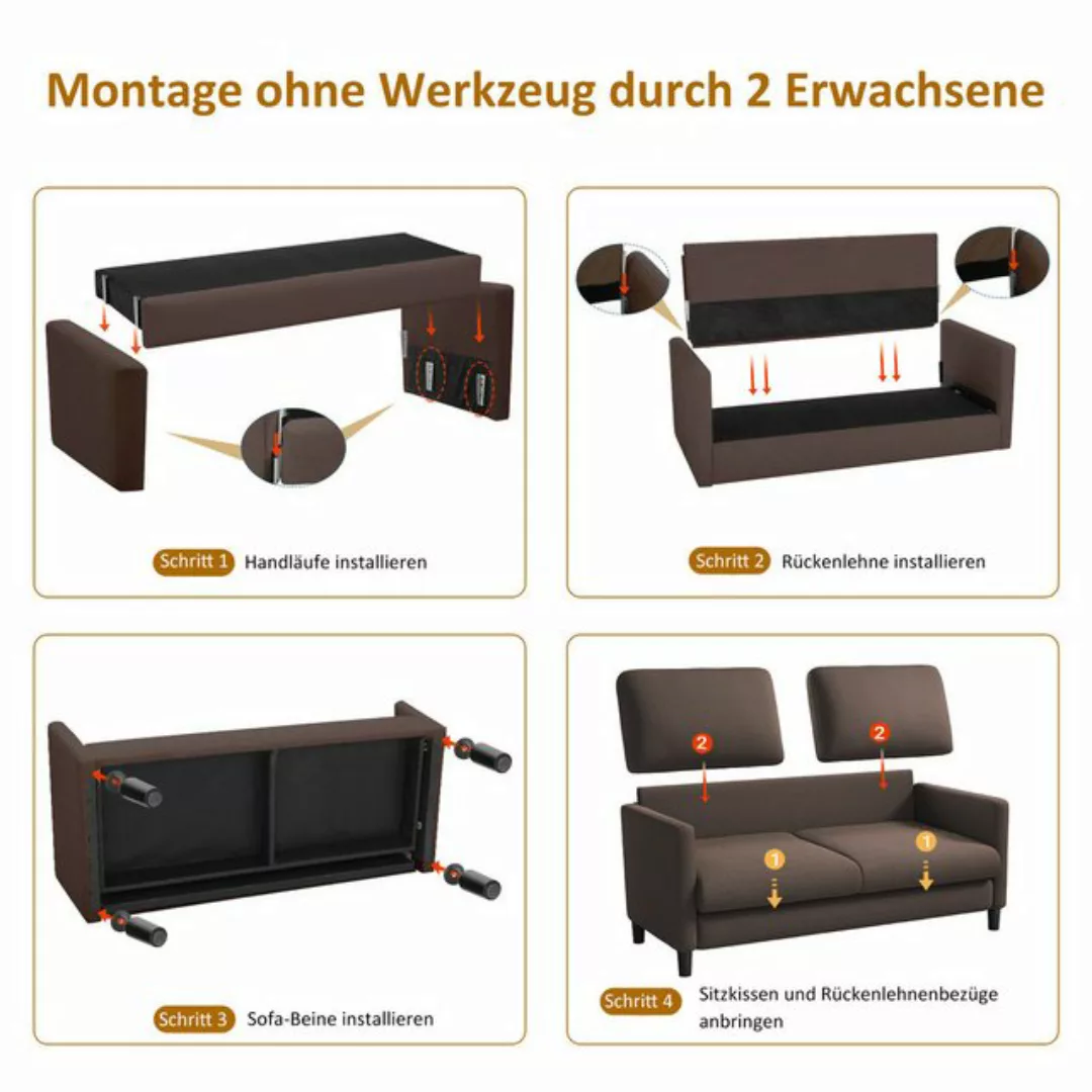 OUNUO Sofa 2 Sitzer Couch Bonnelfederkern 2 Zierkissen f. Wohnzimmer Schlaf günstig online kaufen