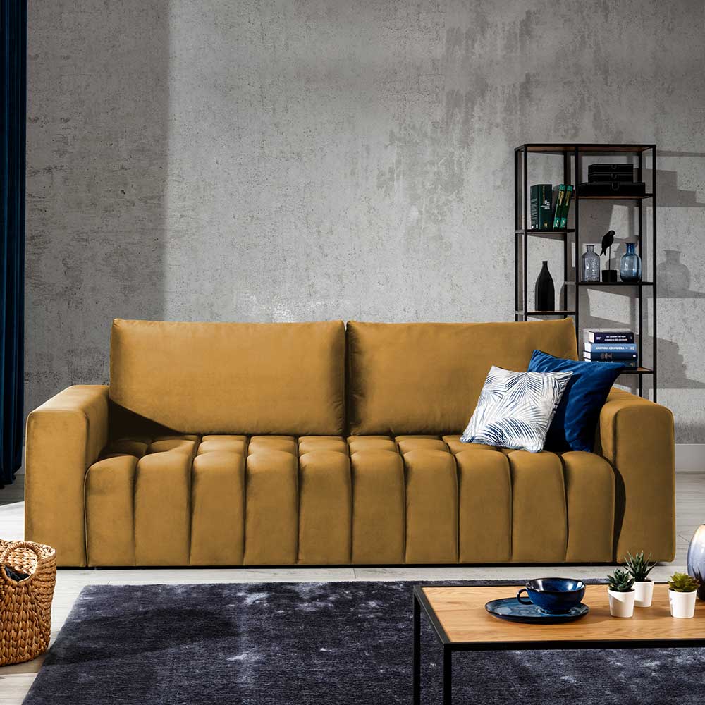 Sofa Dreisitzer Sofa in Senfgelb aus Samt günstig online kaufen