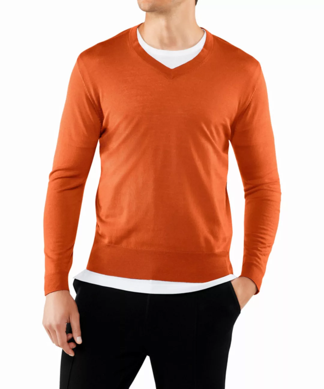 FALKE Herren Pullover V-Ausschnitt, 4XL, Orange, Uni, Schurwolle, 60126-800 günstig online kaufen
