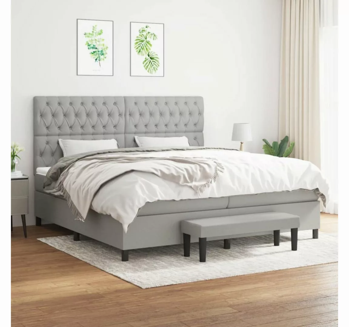 furnicato Bett Boxspringbett mit Matratze Hellgrau 200x200 cm Stoff günstig online kaufen