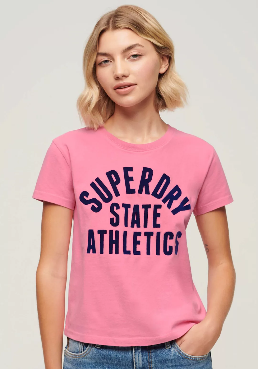Superdry Print-Shirt stylisches T-Shirt VARSITY FLOCKED FITTED TEE mit bedr günstig online kaufen