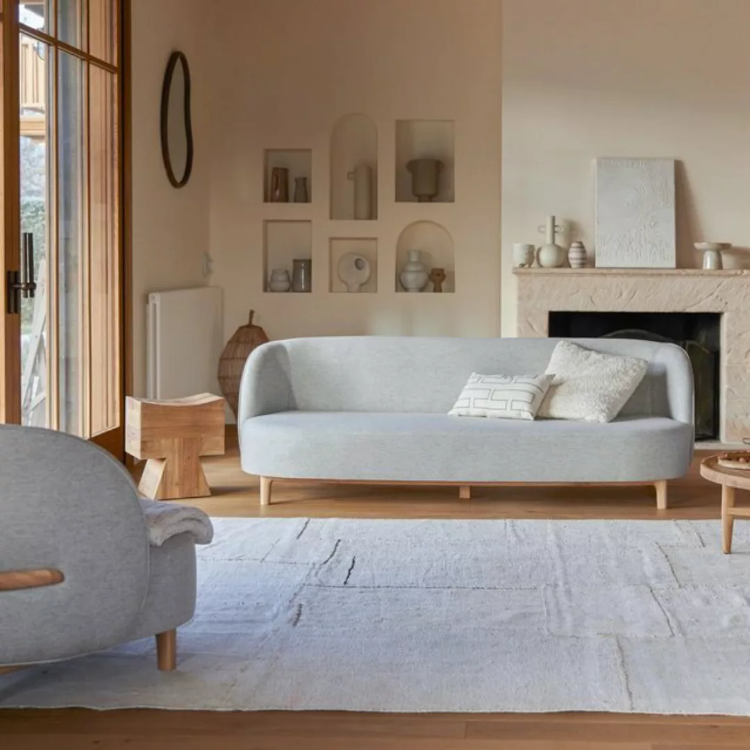 Tikamoon Sofa 3-Sitzer-Sofa mit massivem Eichenholzgestell und grauem Stoff günstig online kaufen