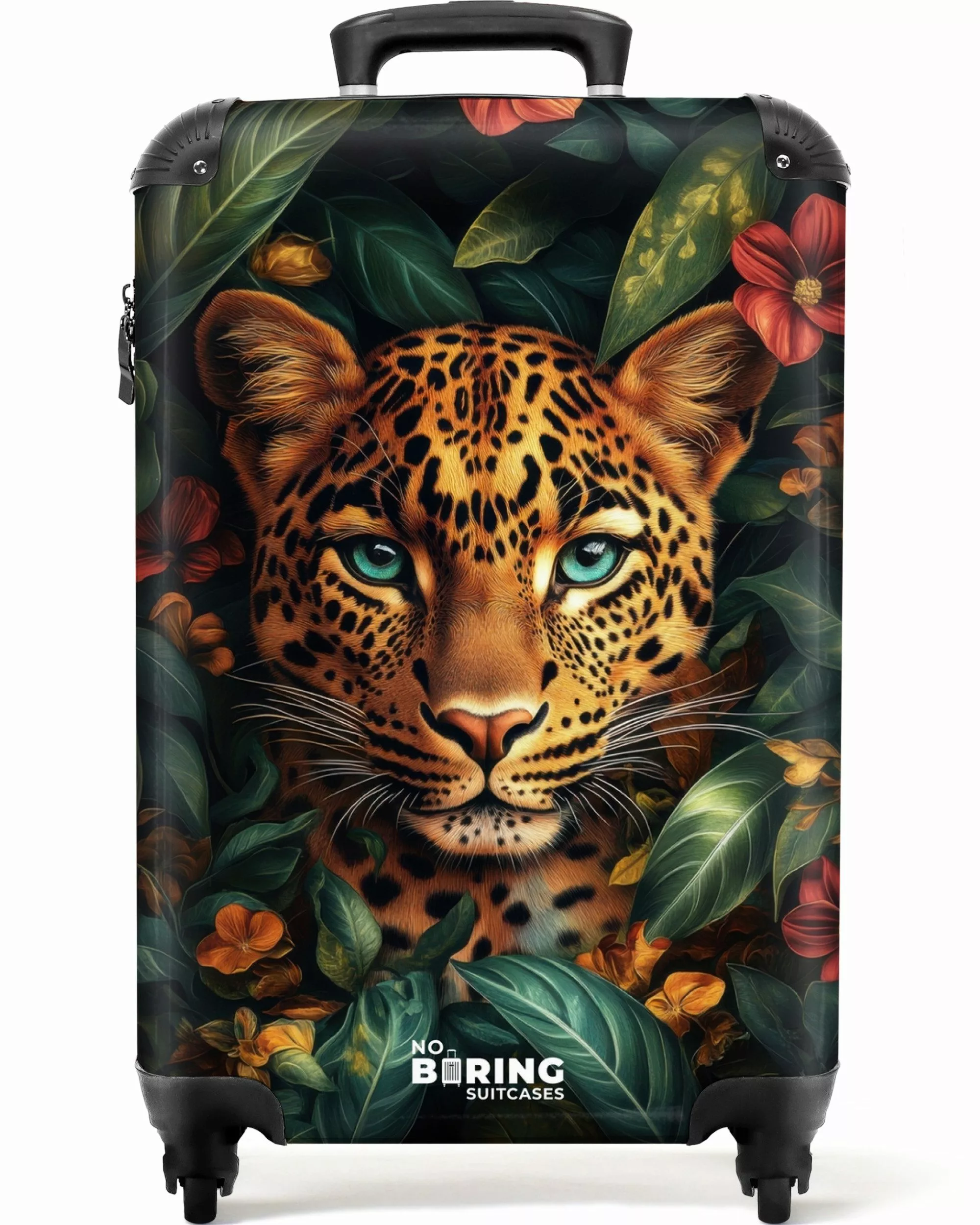 NoBoringSuitcases.com© Hartschalen-Trolley Leopard zwischen tropischen Blum günstig online kaufen