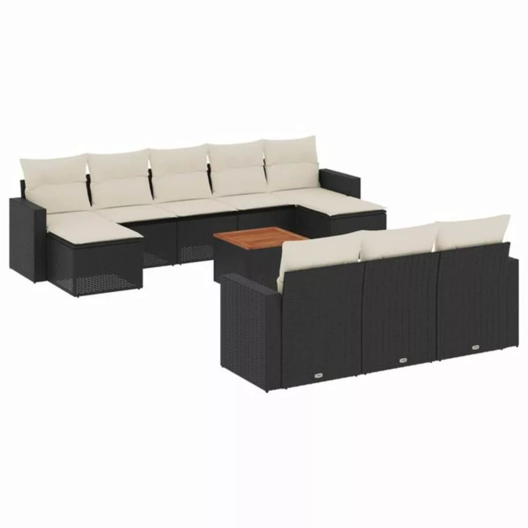 vidaXL Sofaelement 11-tlg. Garten-Sofagarnitur mit Kissen Schwarz Poly Ratt günstig online kaufen