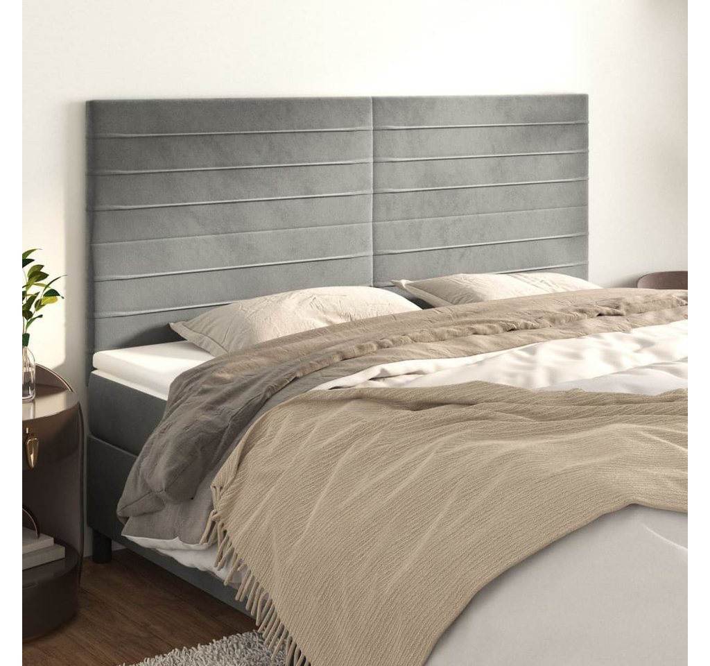 vidaXL Bett, Kopfteile 4 Stk. Hellgrau 90x5x78/88 cm Samt günstig online kaufen