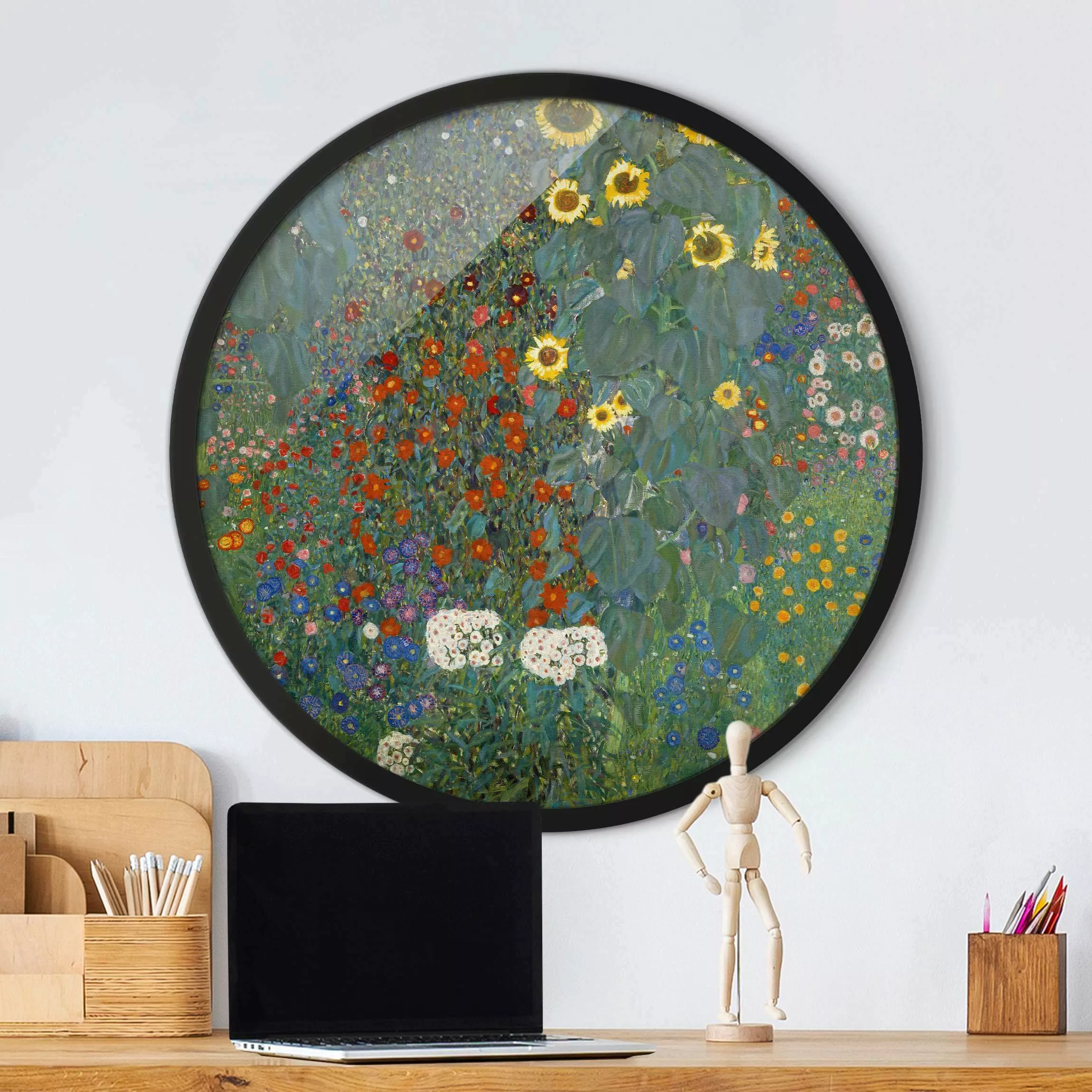 Rundes Gerahmtes Bild Gustav Klimt - Garten Sonnenblumen günstig online kaufen