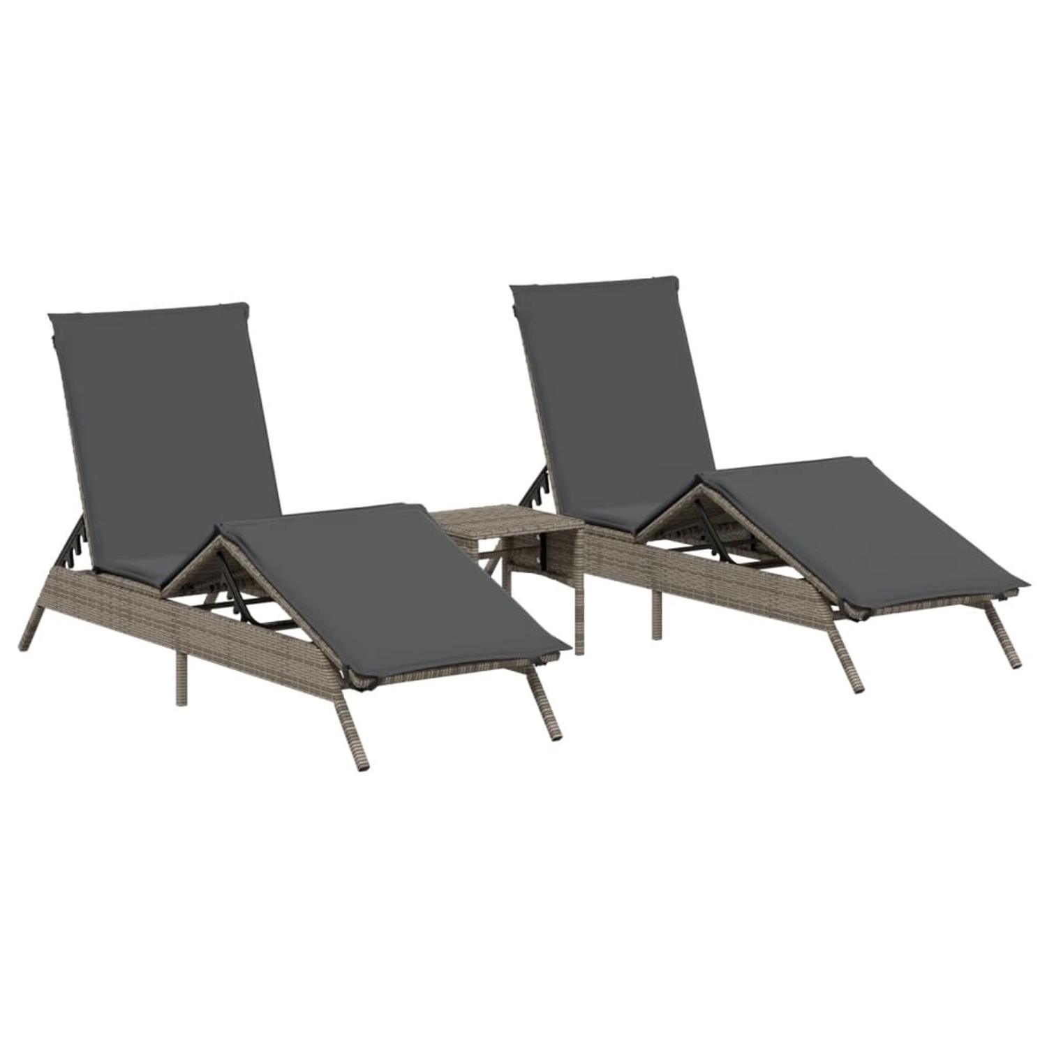 vidaXL Sonnenliegen 2 Stk. mit Tisch Grau Poly Rattan 170/200 x 59 x 26/50/ günstig online kaufen