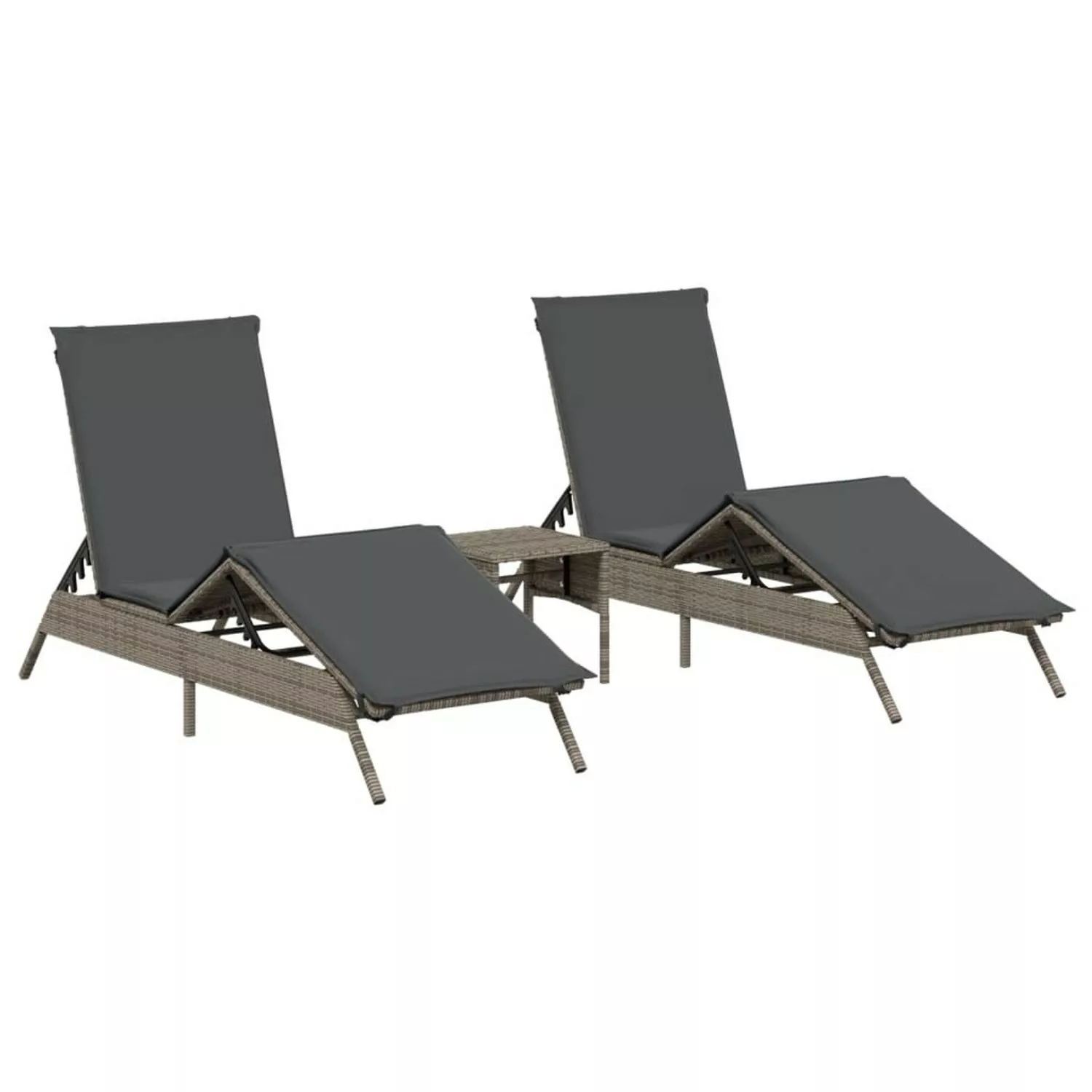 VidaXL Sonnenliegen 2 Stk. mit Tisch Grau Poly Rattan 170/200 x 59 x 26/50/ günstig online kaufen