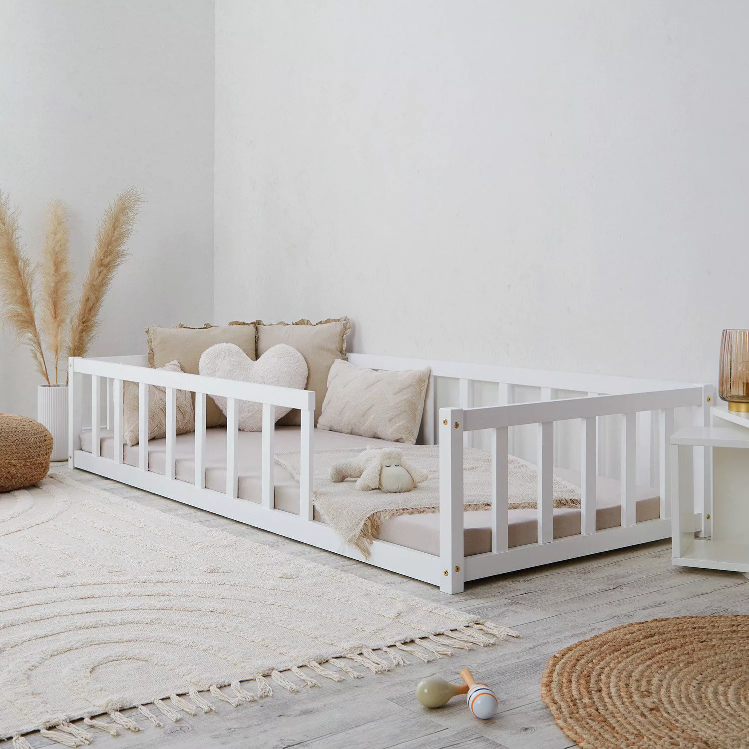 Homestyle4u Bodenbett 90x200 in Weiß mit Lattenrost 2523 günstig online kaufen