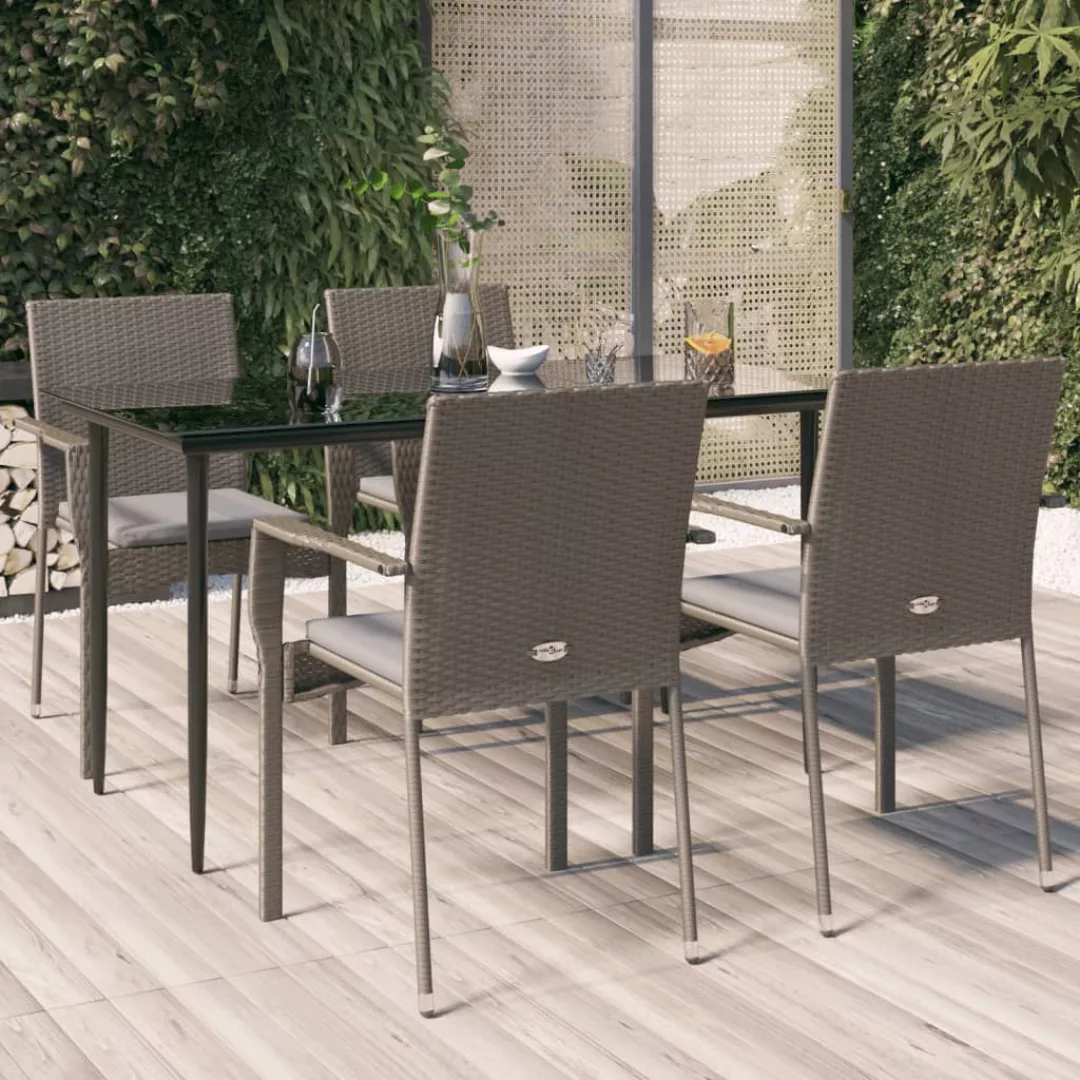 Vidaxl 5-tlg. Garten-essgruppe Mit Kissen Schwarz Und Grau Poly Rattan günstig online kaufen