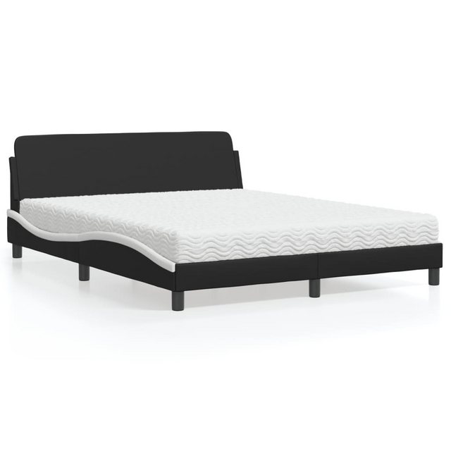 vidaXL Bett Bett mit Matratze Schwarz und Weiß 160x200 cm Kunstleder günstig online kaufen