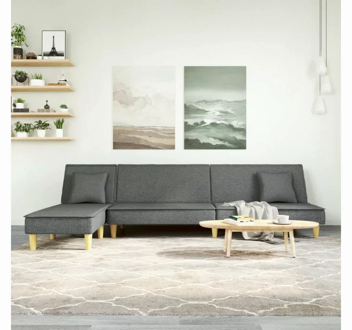 vidaXL Sofa Schlafsofa in L-Form Dunkelgrau 255x140x70 cm Stoff Chaiselongu günstig online kaufen