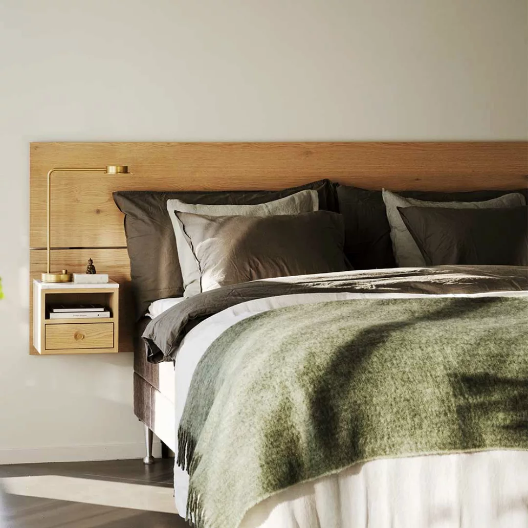Holz Bett Kopfteil aus Wildeiche Massivholz 240 cm breit günstig online kaufen