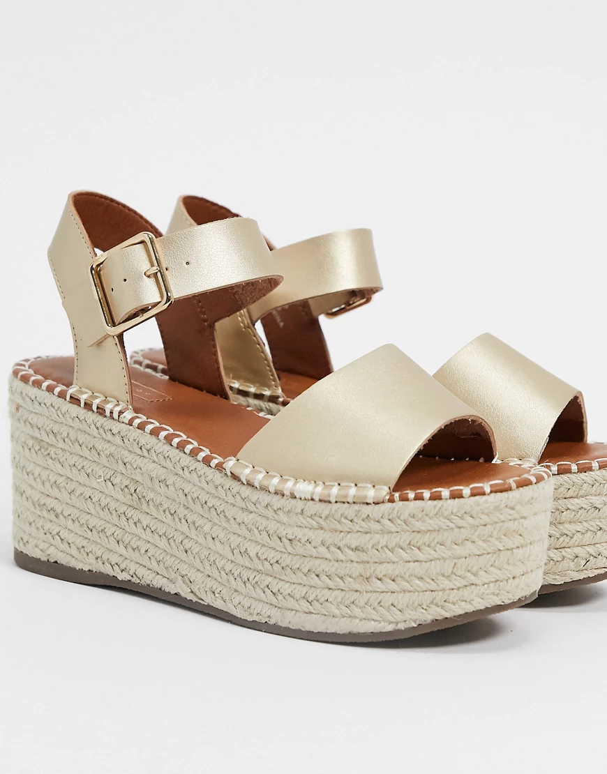 Topshop – Espadrilles-Sandalen mit Keilabsatz in Gold-Goldfarben günstig online kaufen