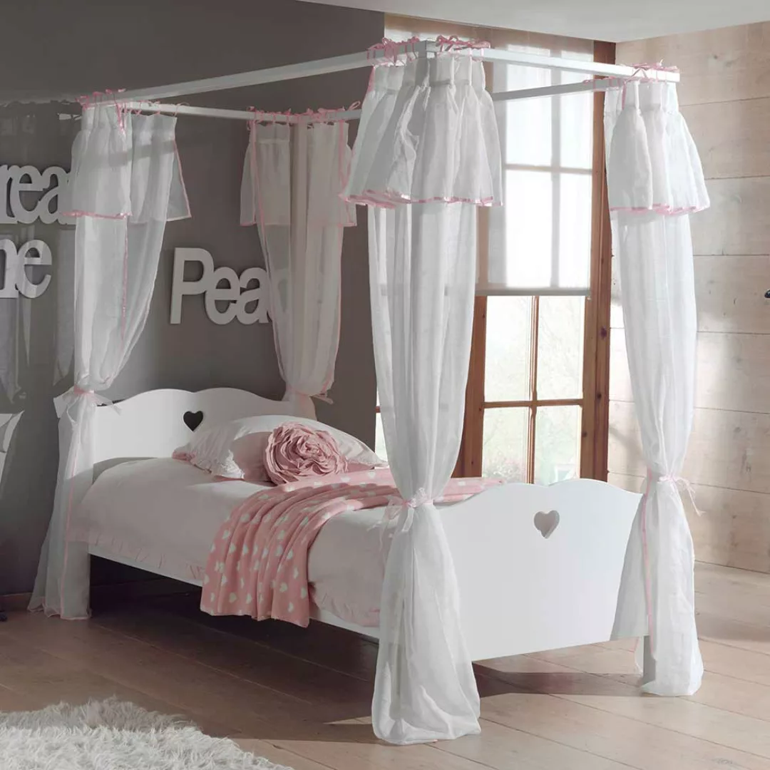 Mädchenbett mit Himmel Weiß günstig online kaufen