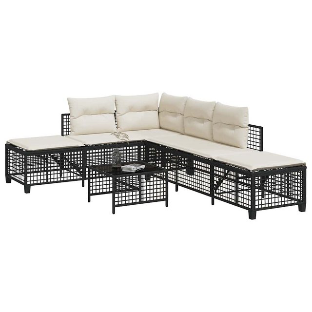 vidaXL Loungesofa 3-tlg. Garten-Ecksofa-Set mit Kissen Schwarz Poly Rattan, günstig online kaufen