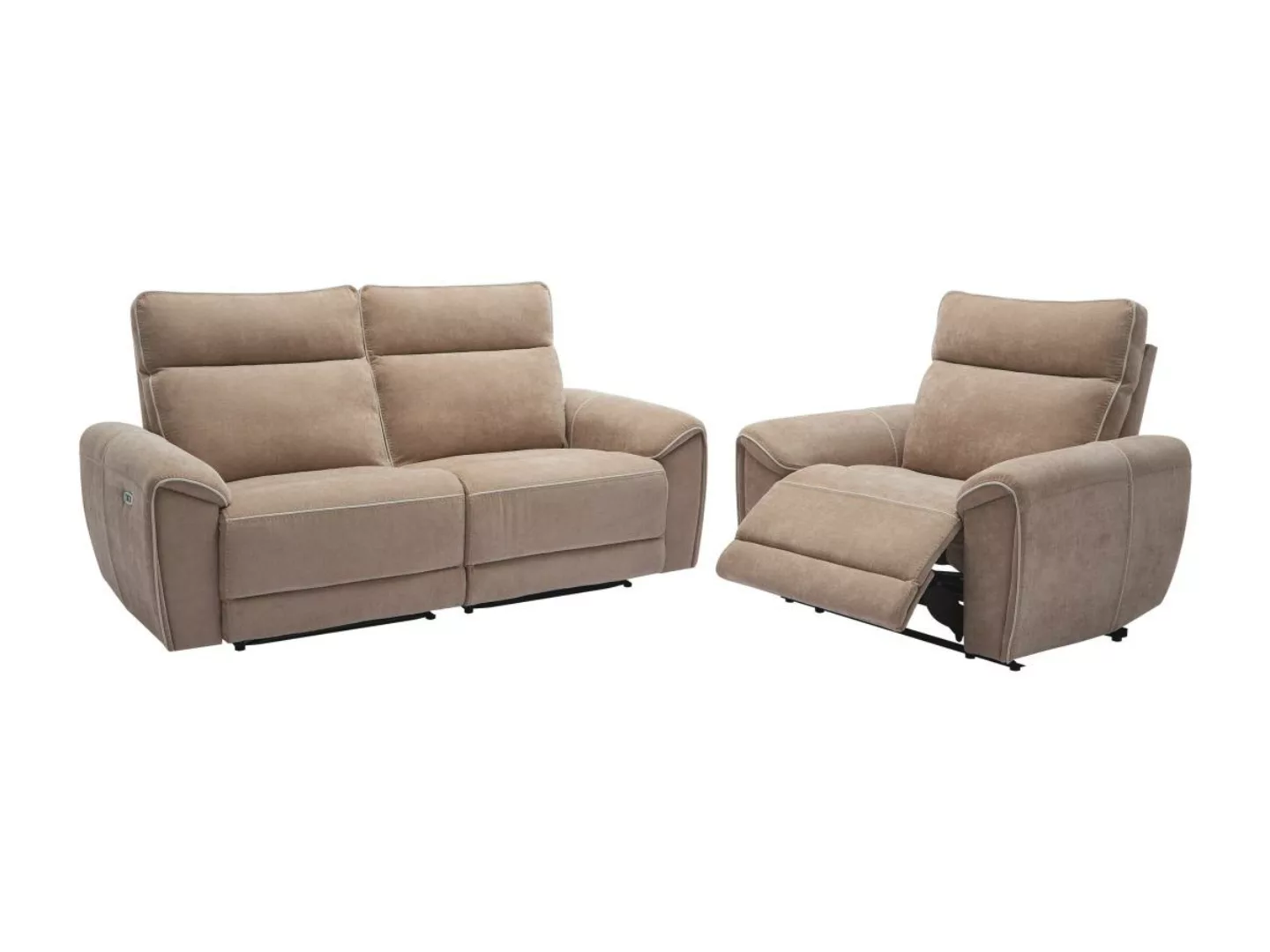 Relaxsofa 3-Sitzer & Relaxsessel elektrisch - Stoff - Taupe - DJARALO günstig online kaufen