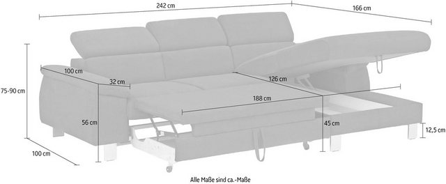 COTTA Ecksofa Komaris, Ecksofa, wahlweise mit RGB-LED-Beleuchtung und Bettf günstig online kaufen