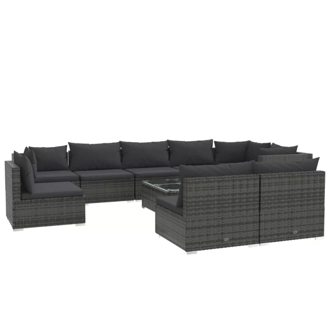 Vidaxl 10-tlg. Garten-lounge-set Mit Kissen Poly Rattan Grau günstig online kaufen