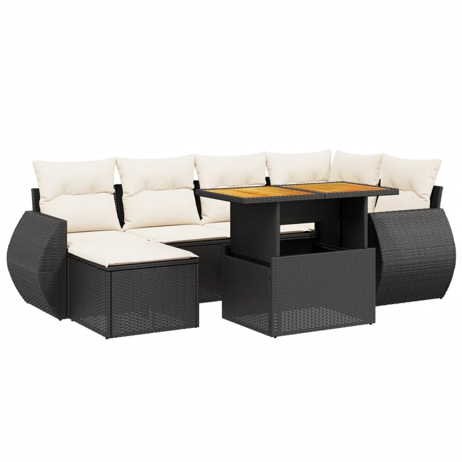 vidaXL 7-Tlg Garten-Sofagarnitur mit Kissen Schwarz Poly Rattan 3275814 günstig online kaufen